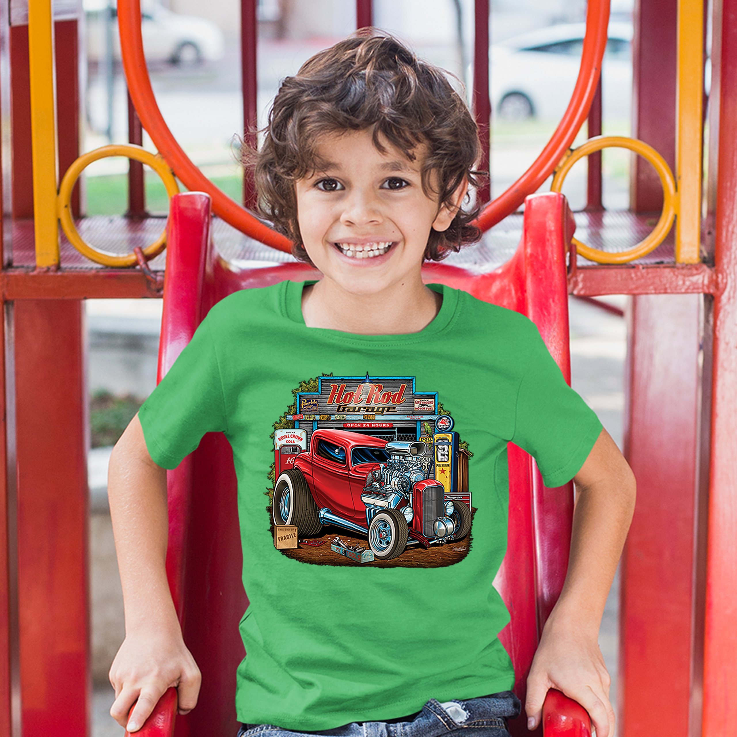 Hot Rod Garage Youth T-shirt Route 66 Retro Vintage Drag Racing Car Kids - Picture 21 of 29