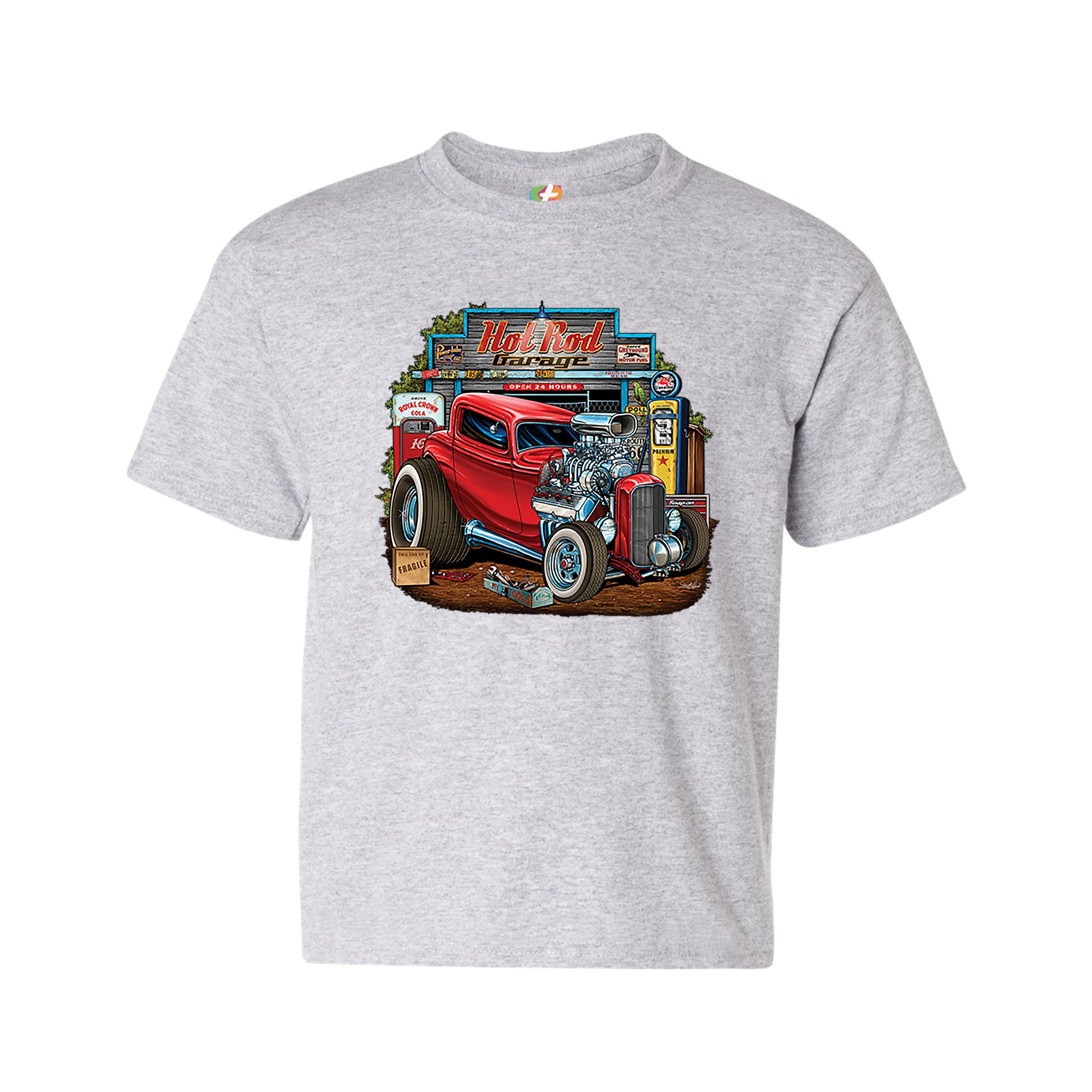 Hot Rod Garage Youth T-shirt Route 66 Retro Vintage Drag Racing Car Kids - Picture 7 of 29