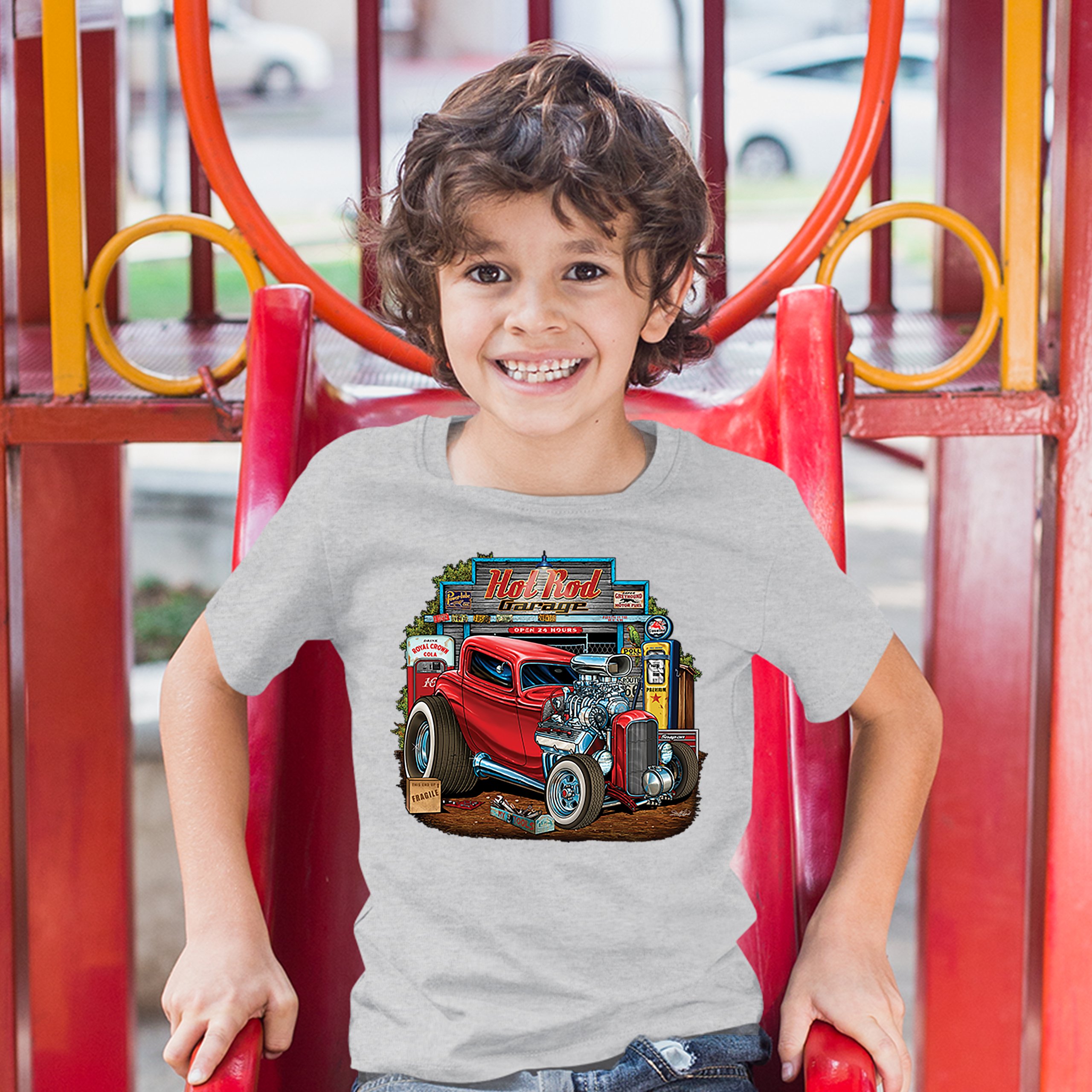 Hot Rod Garage Youth T-shirt Route 66 Retro Vintage Drag Racing Car Kids - Picture 9 of 29