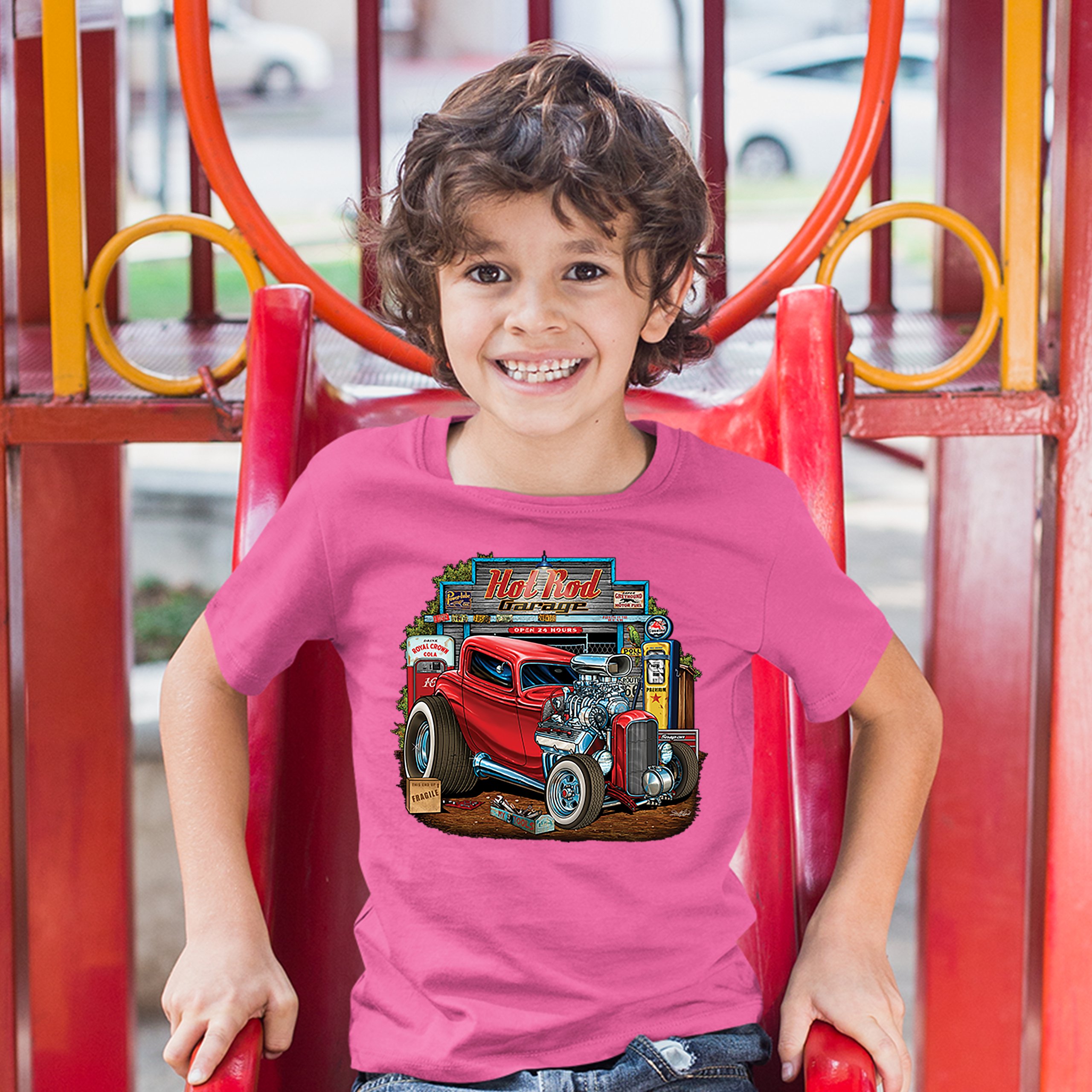Hot Rod Garage Youth T-shirt Route 66 Retro Vintage Drag Racing Car Kids - Picture 29 of 29