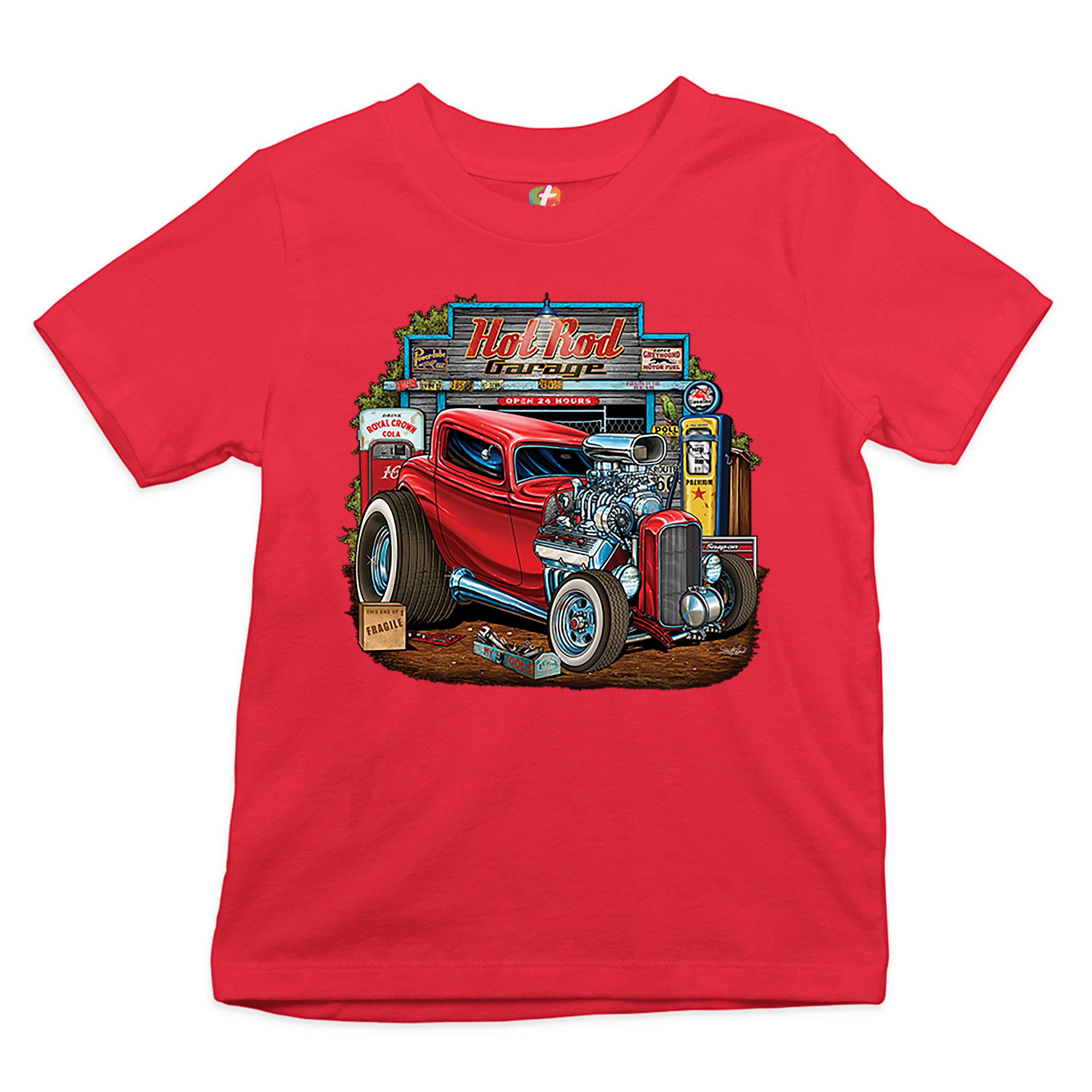 Hot Rod Garage Youth T-shirt Route 66 Retro Vintage Drag Racing Car Kids - Picture 10 of 29
