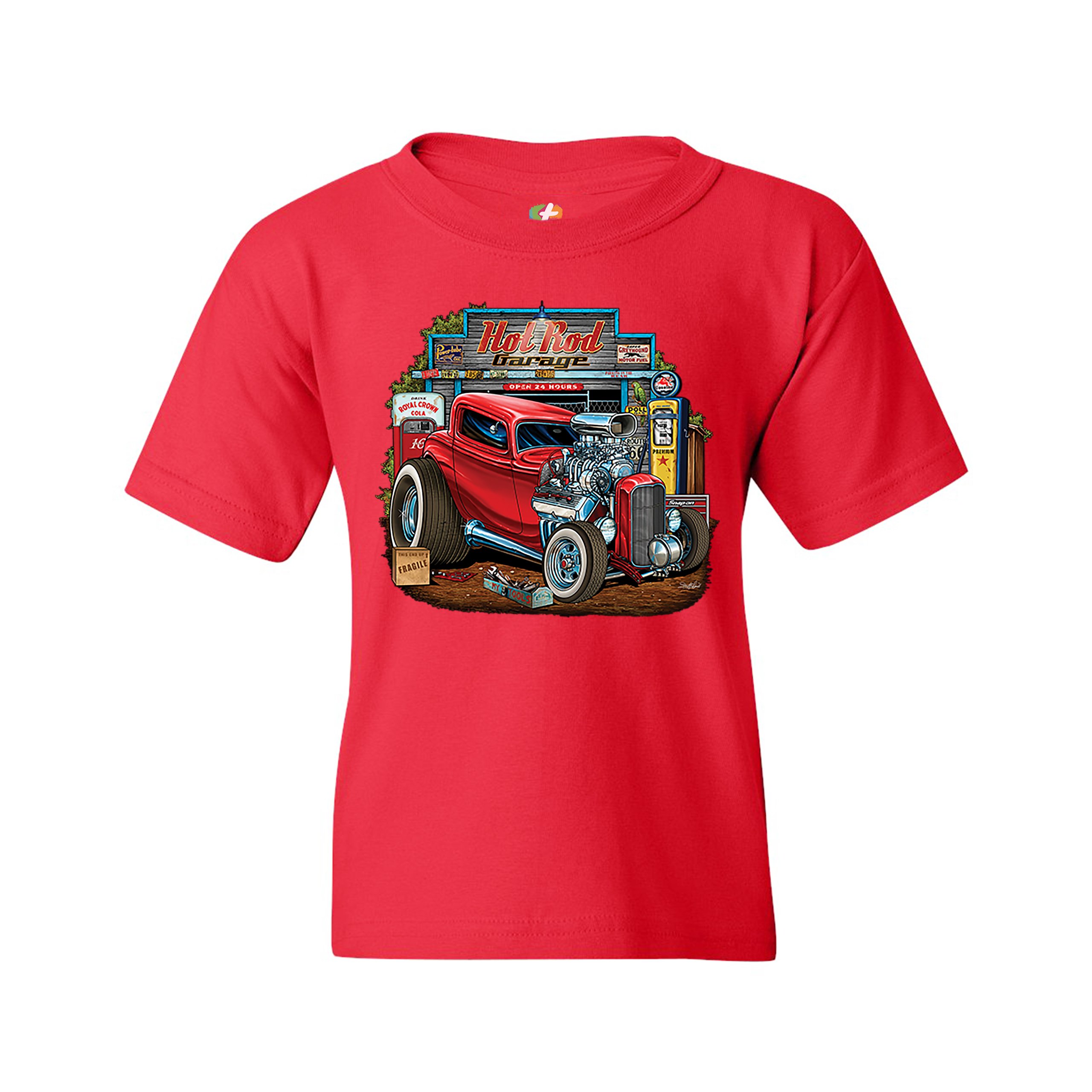 Hot Rod Garage Youth T-shirt Route 66 Retro Vintage Drag Racing Car Kids - Picture 11 of 29