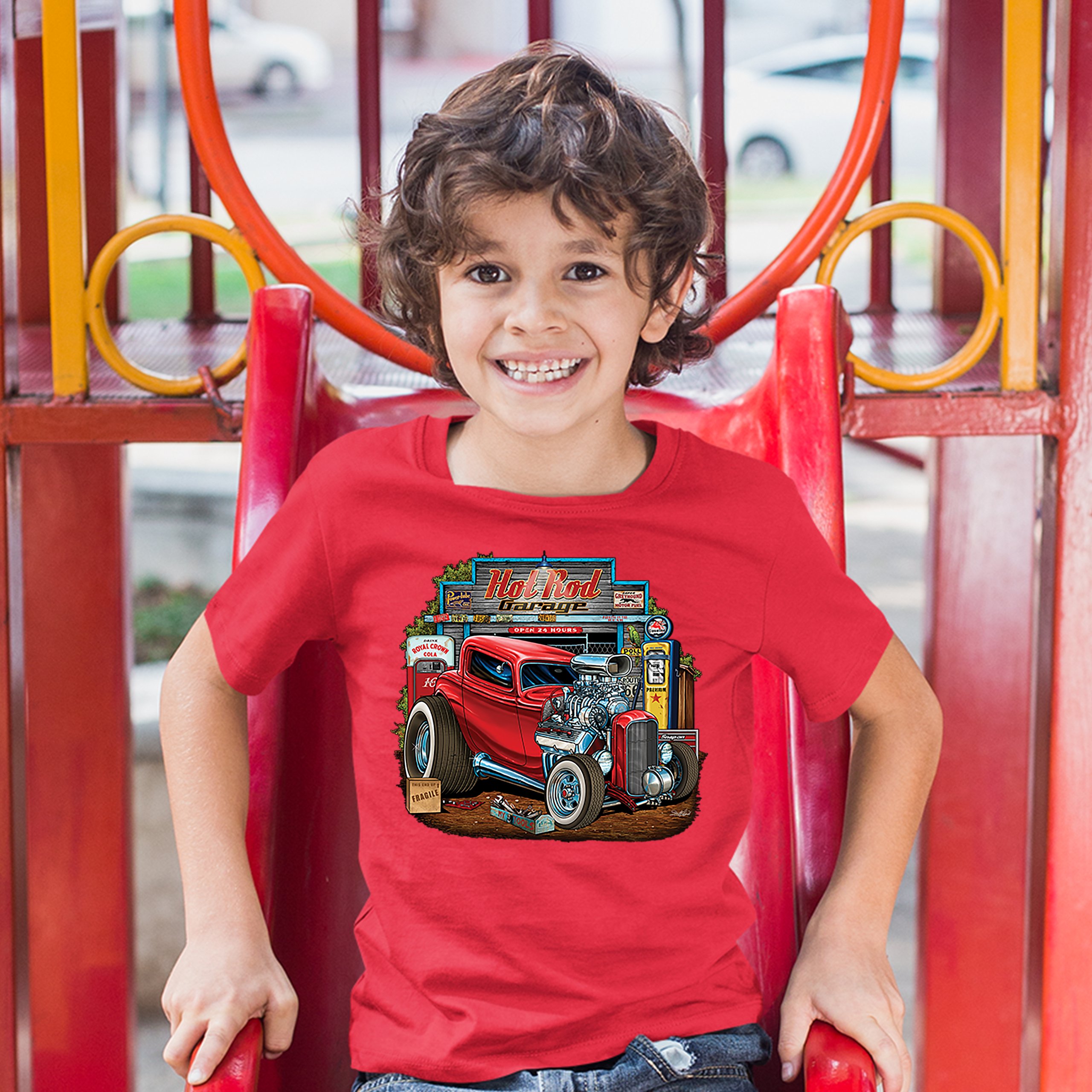 Hot Rod Garage Youth T-shirt Route 66 Retro Vintage Drag Racing Car Kids - Picture 13 of 29