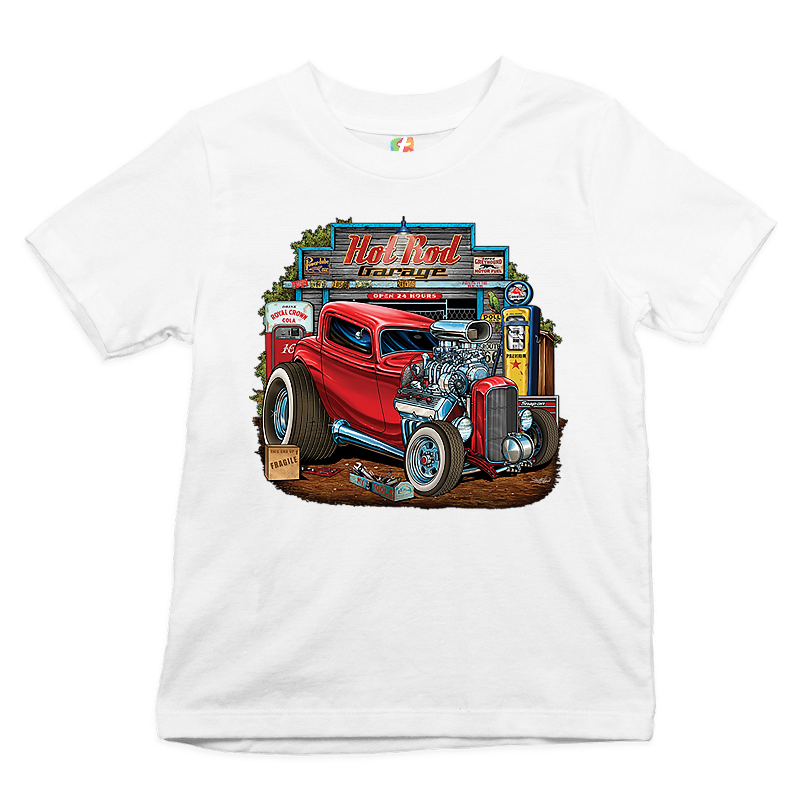 Hot Rod Garage Youth T-shirt Route 66 Retro Vintage Drag Racing Car Kids - Picture 14 of 29