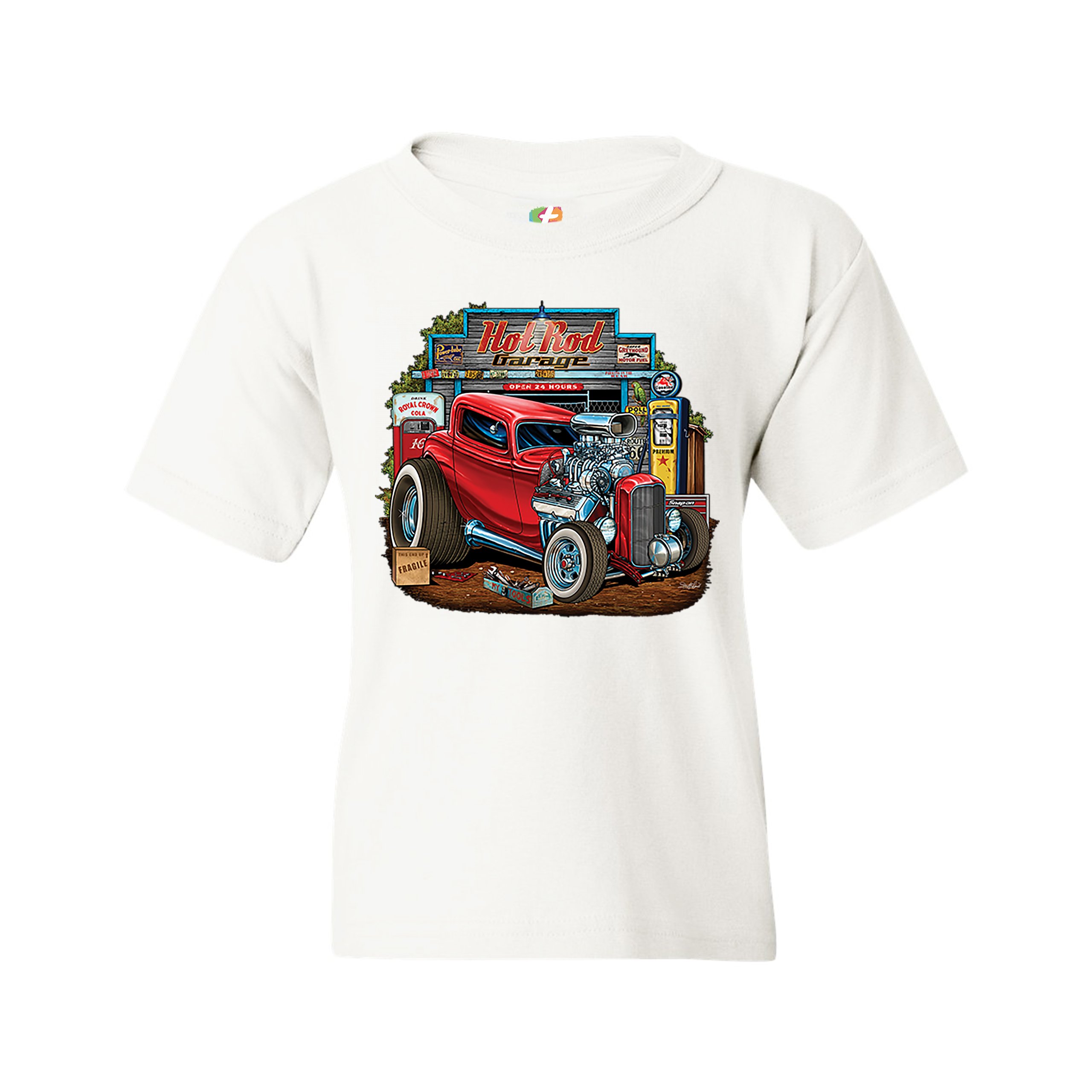 Hot Rod Garage Youth T-shirt Route 66 Retro Vintage Drag Racing Car Kids - Picture 15 of 29