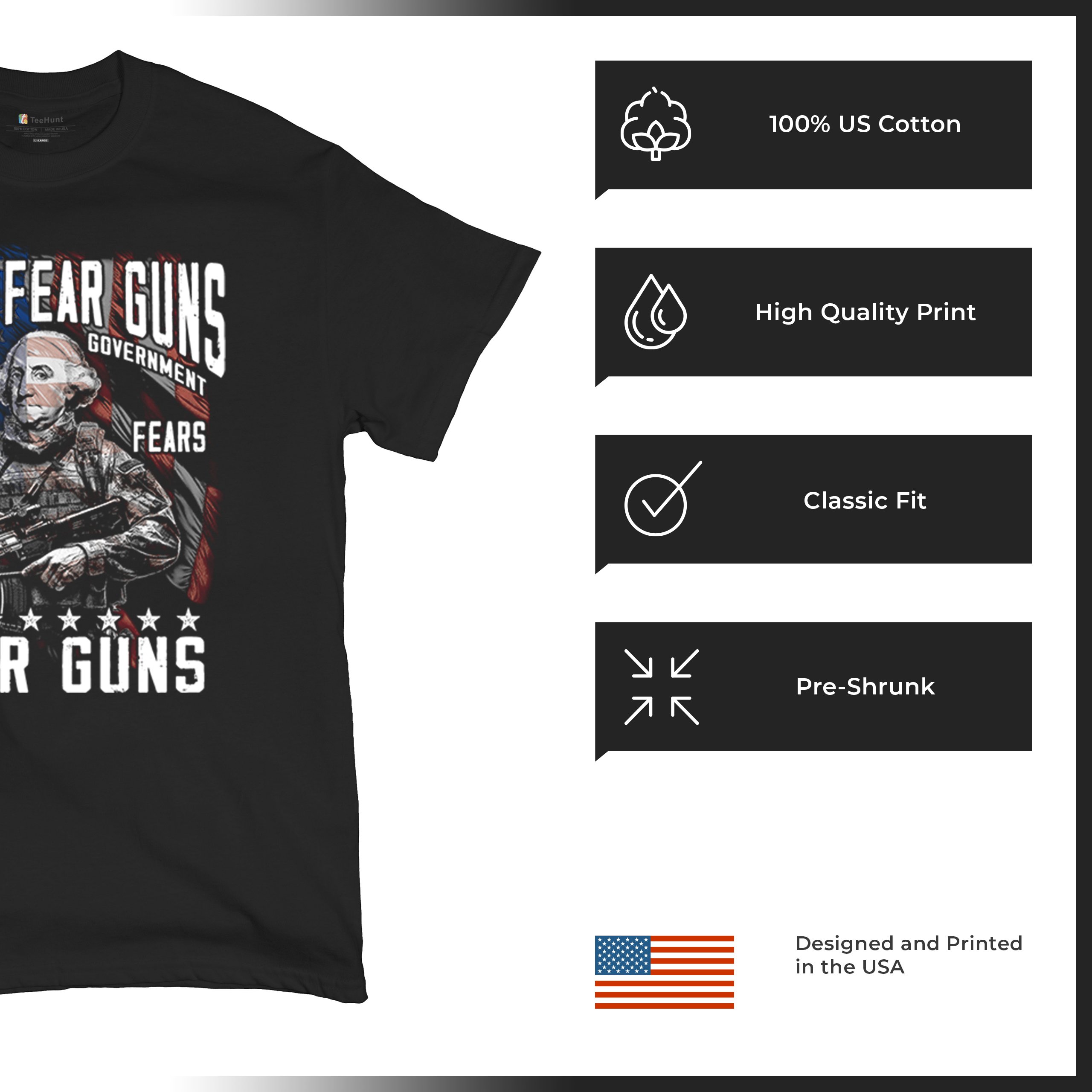 Dont Fear Guns T-shirt Tactical Patriot Washington 2nd Amendment Men's Tee - Picture 7 of 29