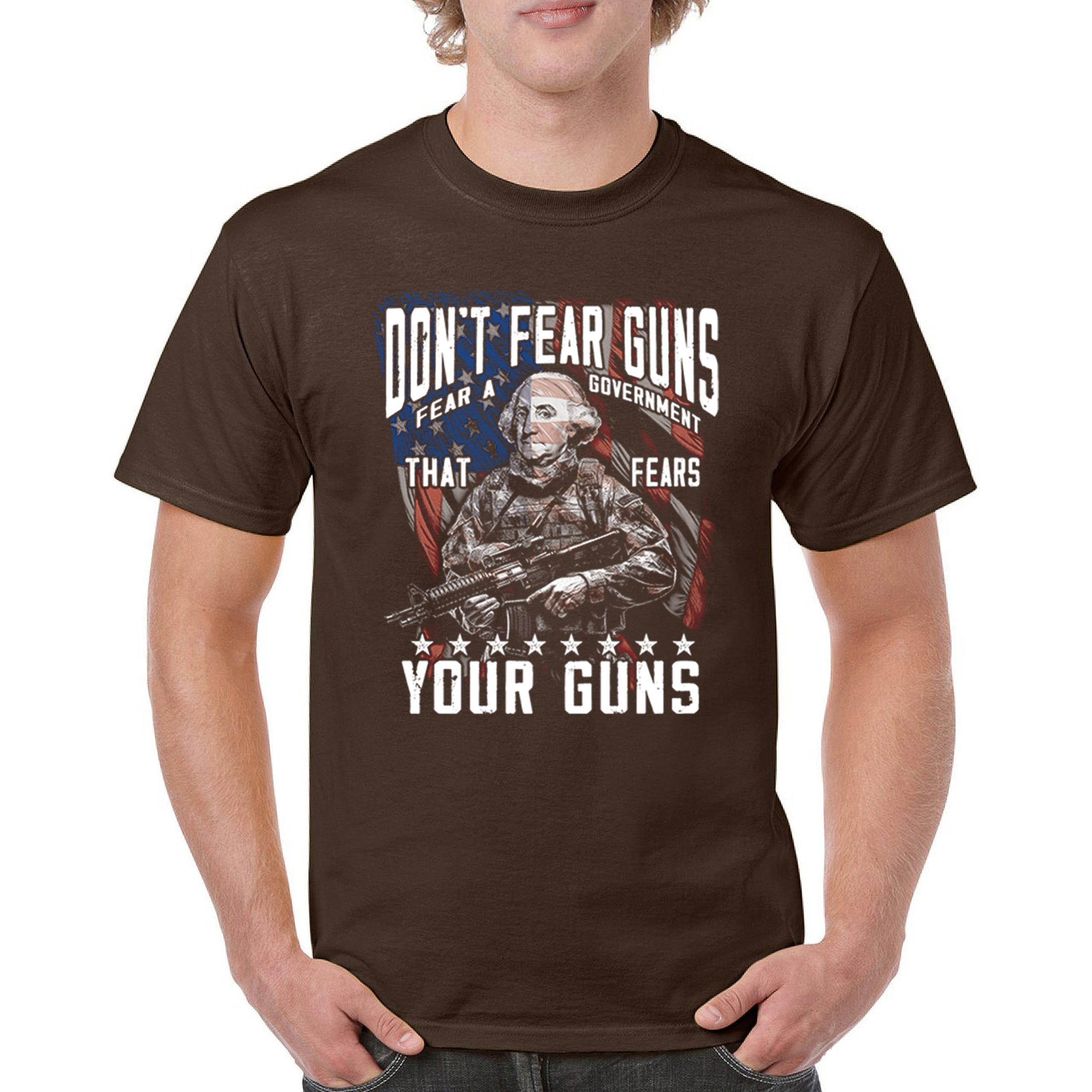 Dont Fear Guns T-shirt Tactical Patriot Washington 2nd Amendment Men's Tee - Picture 16 of 29