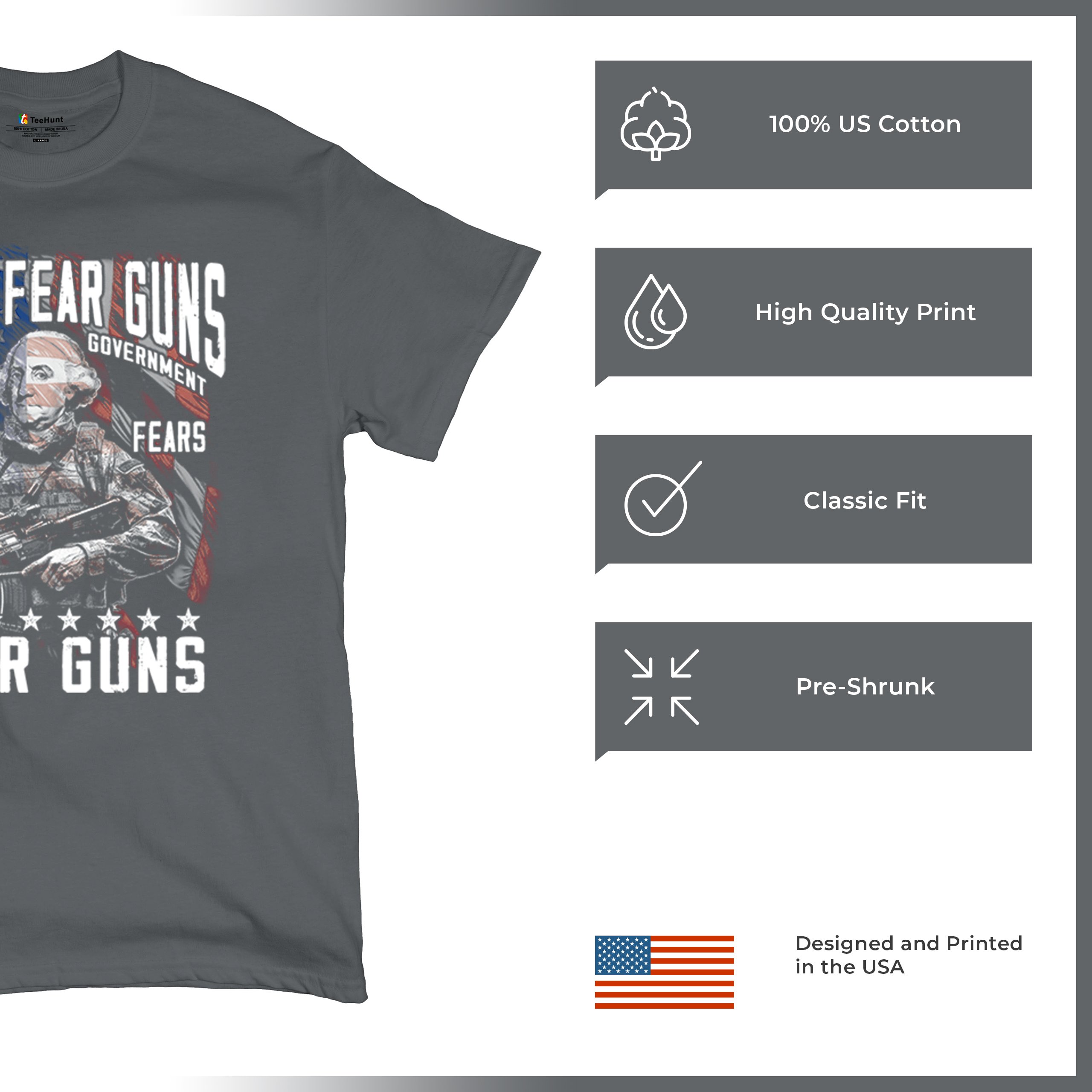 Dont Fear Guns T-shirt Tactical Patriot Washington 2nd Amendment Men's Tee - Picture 28 of 29