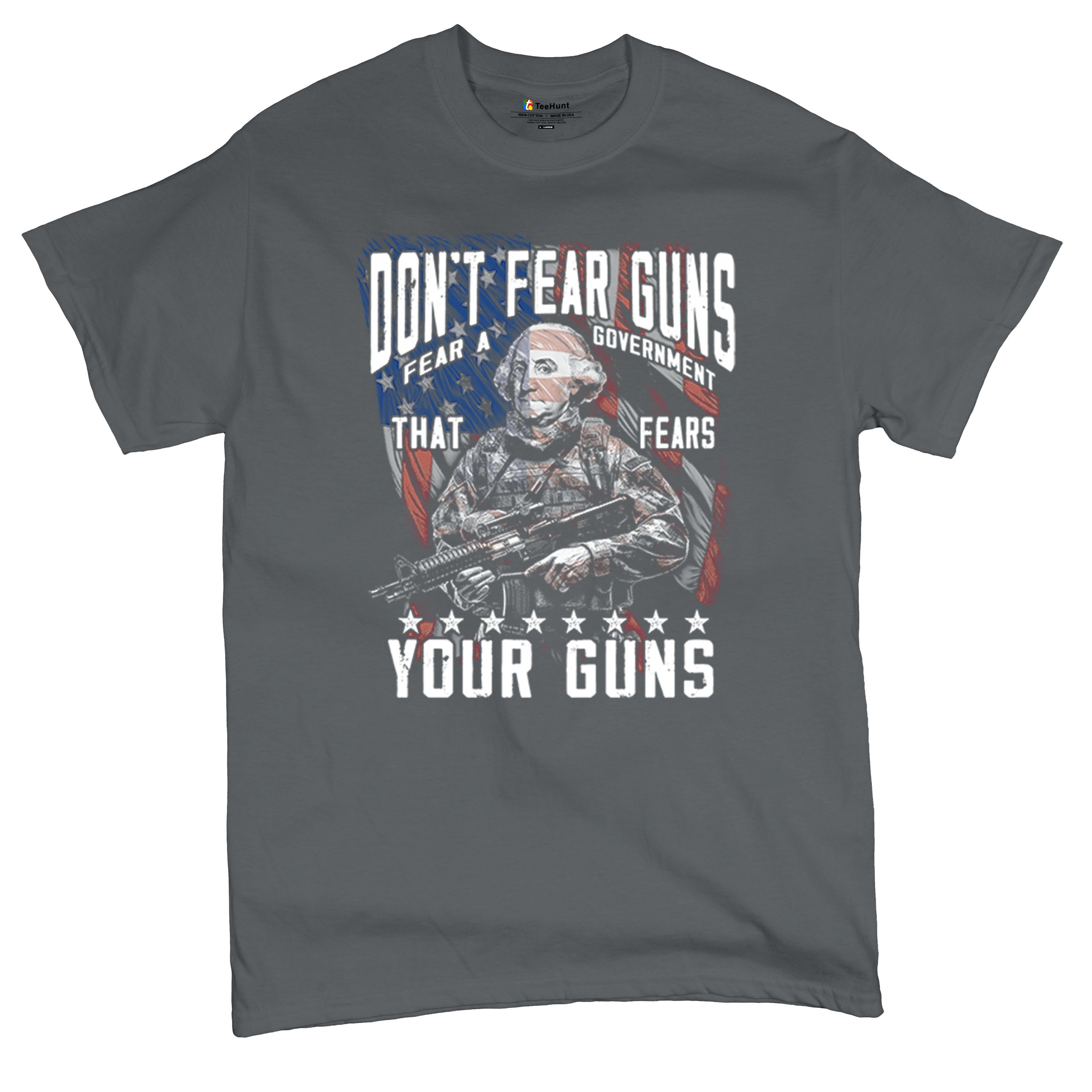 Dont Fear Guns T-shirt Tactical Patriot Washington 2nd Amendment Men's Tee - Picture 27 of 29