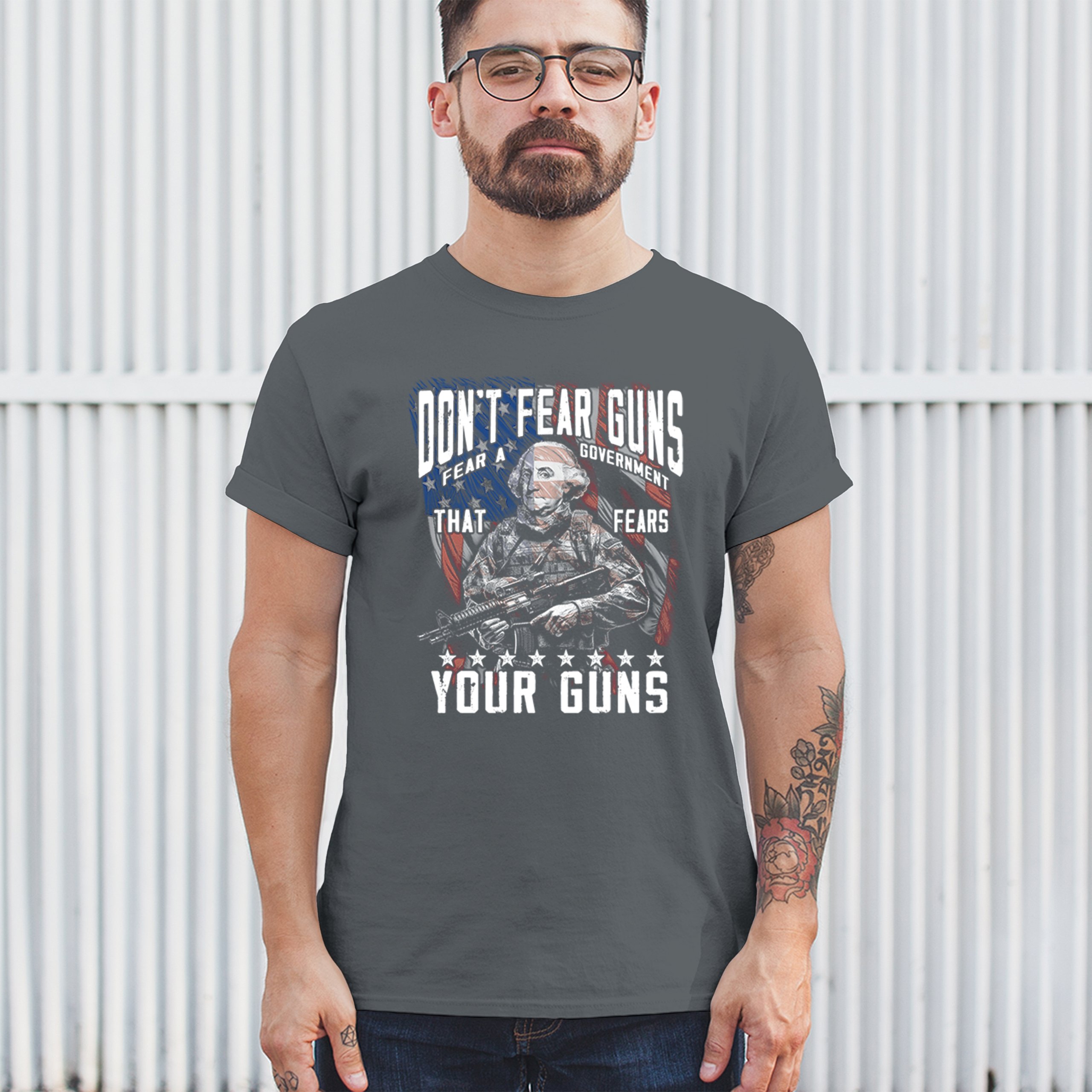 Dont Fear Guns T-shirt Tactical Patriot Washington 2nd Amendment Men's Tee - Picture 26 of 29