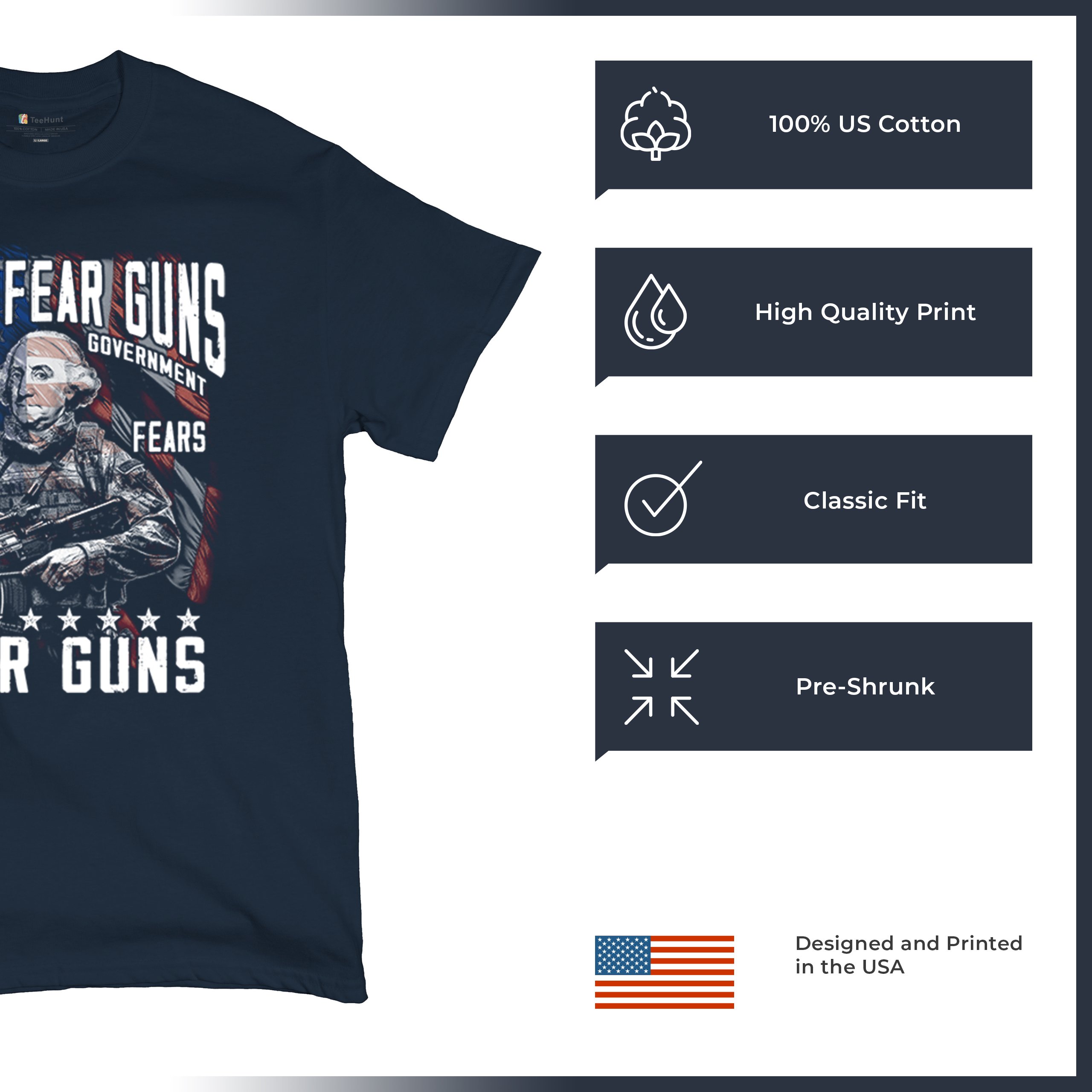 Dont Fear Guns T-shirt Tactical Patriot Washington 2nd Amendment Men's Tee - Picture 14 of 29