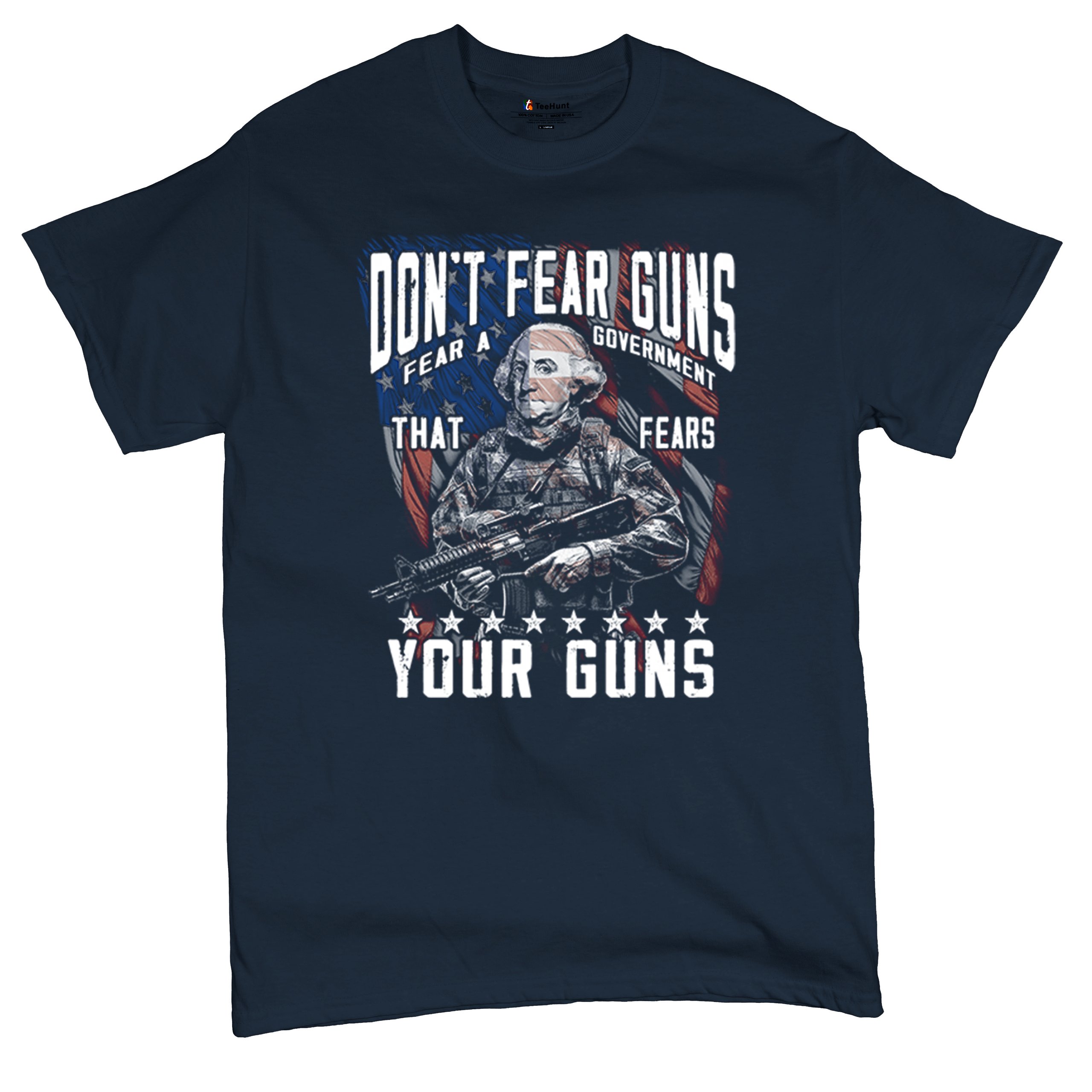 Dont Fear Guns T-shirt Tactical Patriot Washington 2nd Amendment Men's Tee - Picture 13 of 29