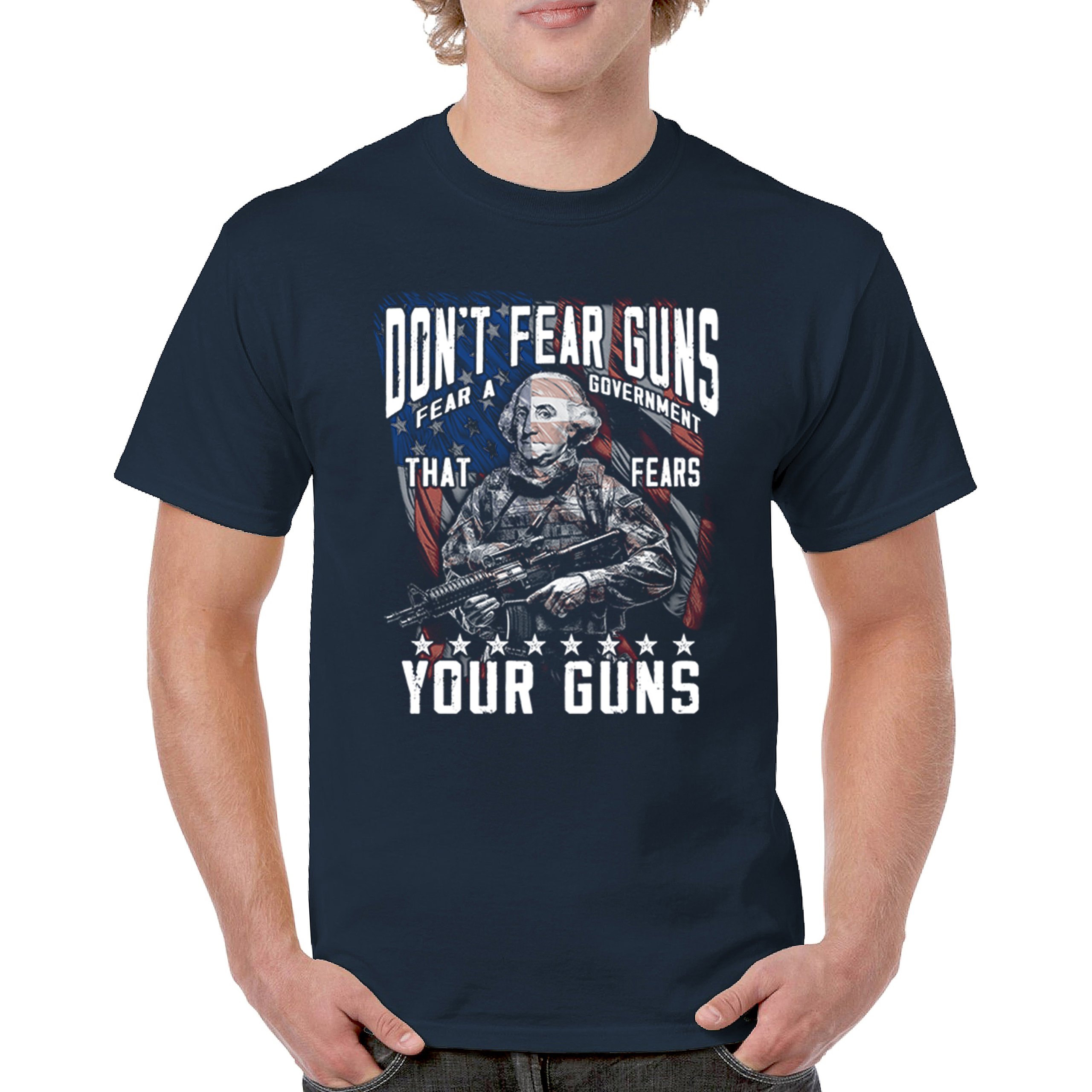 Dont Fear Guns T-shirt Tactical Patriot Washington 2nd Amendment Men's Tee - Picture 9 of 29
