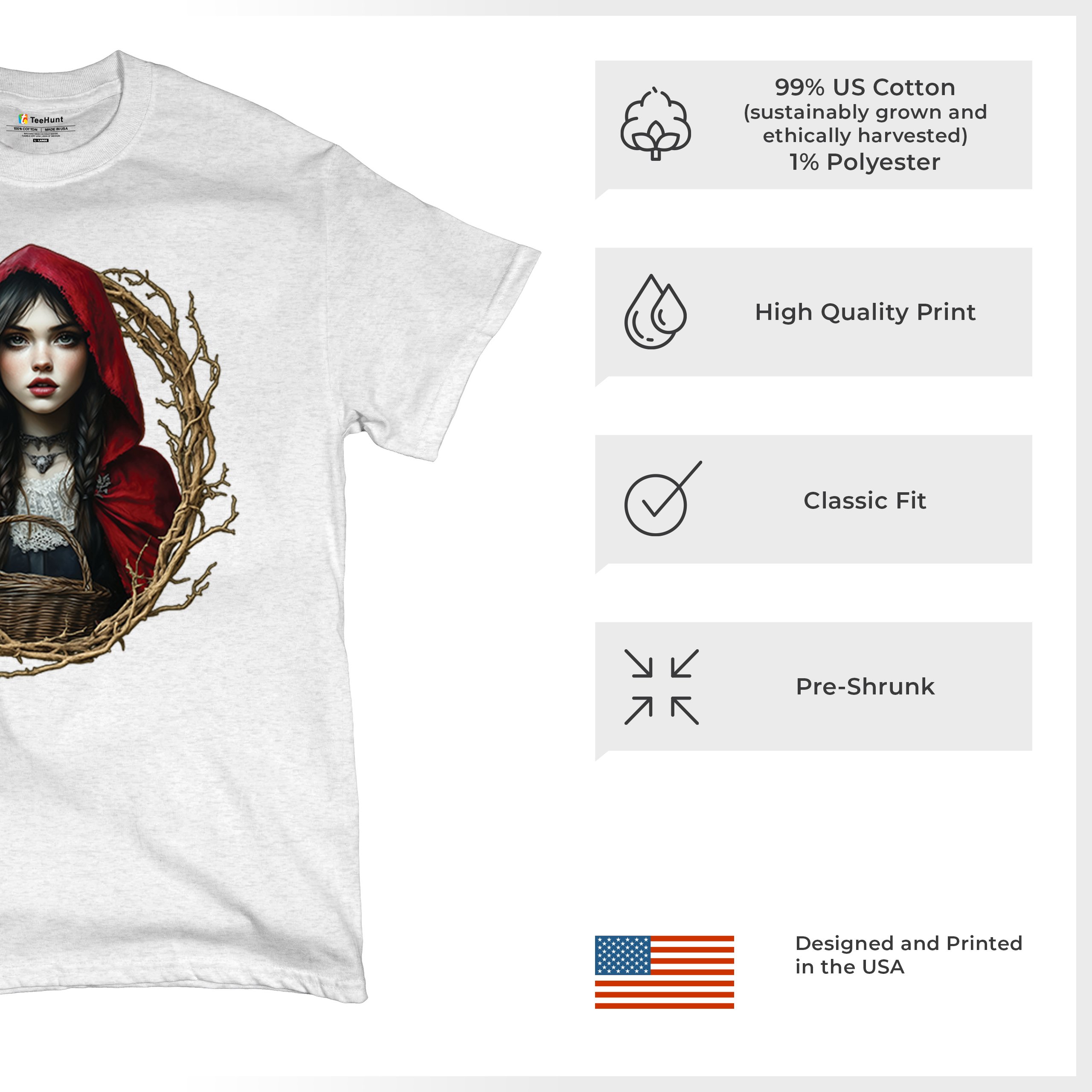 Storybook Red Riding Hood T-shirt Gothic Fairytale Cute Little Girl Men's Tee - Picture 70 of 113