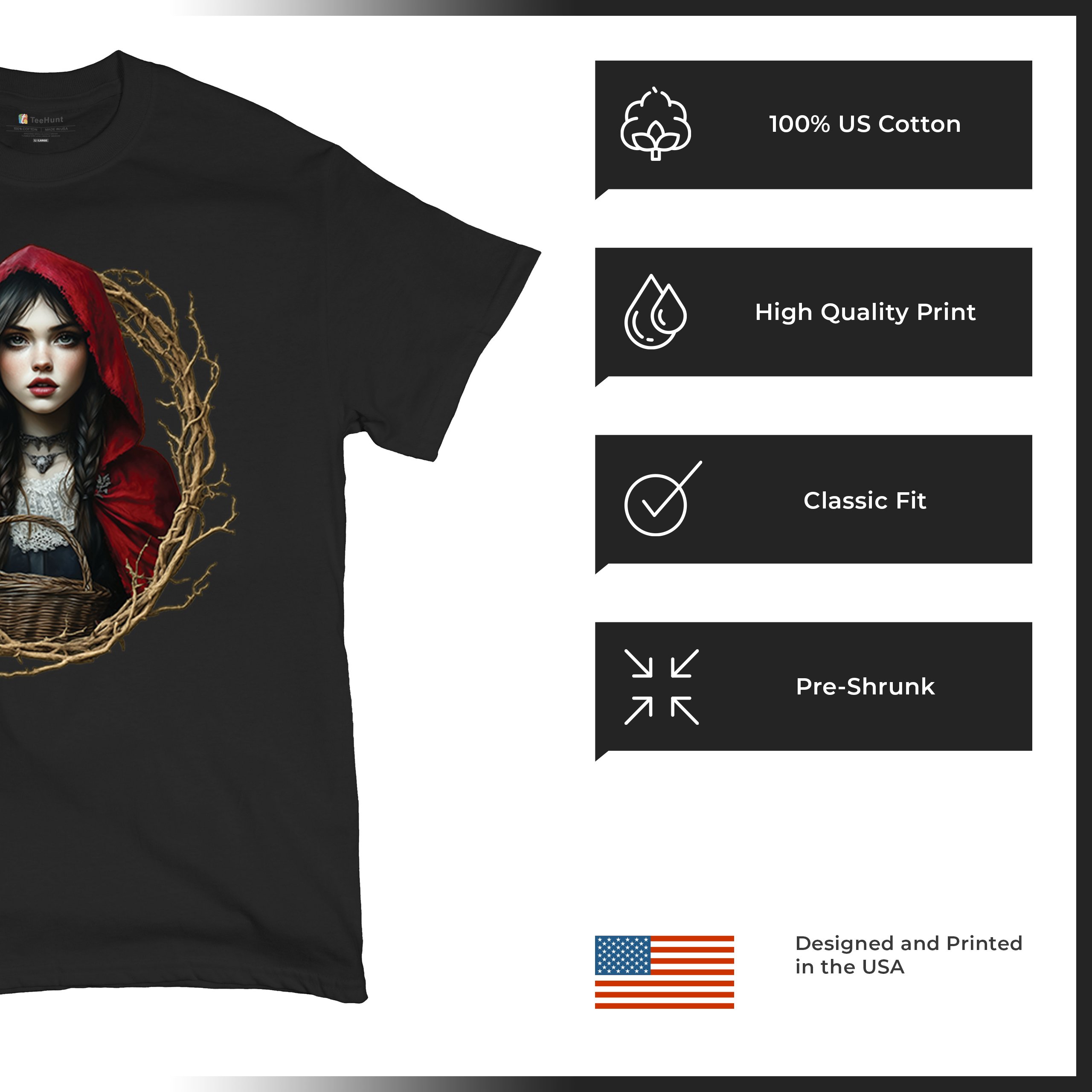 Storybook Red Riding Hood T-shirt Gothic Fairytale Cute Little Girl Men's Tee - Picture 7 of 113