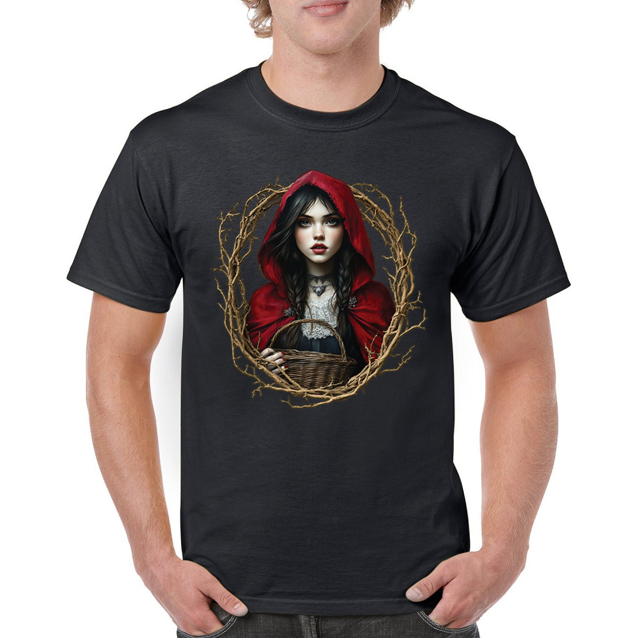 Storybook Red Riding Hood T-shirt Gothic Fairytale Cute Little Girl Men's Tee - Picture 2 of 113