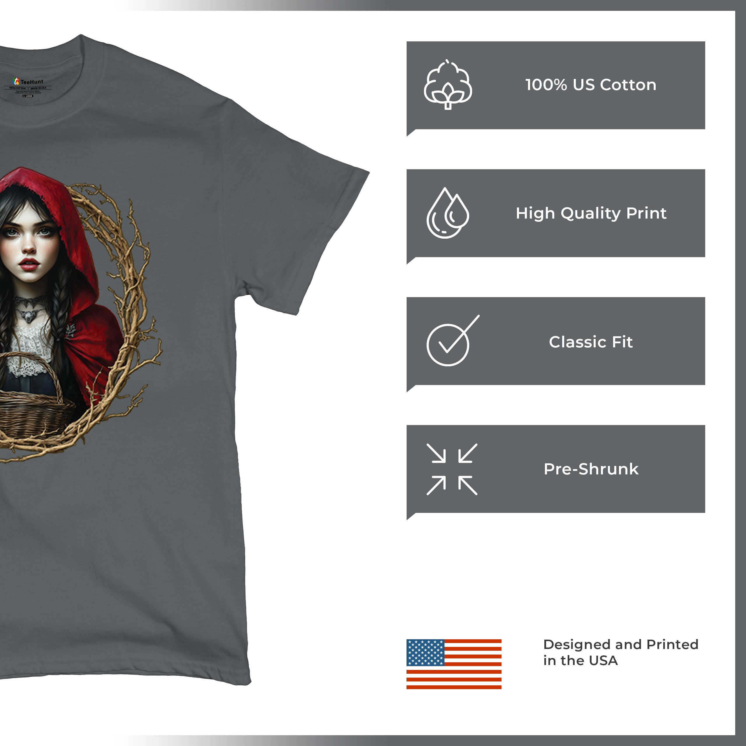 Storybook Red Riding Hood T-shirt Gothic Fairytale Cute Little Girl Men's Tee - Picture 84 of 113