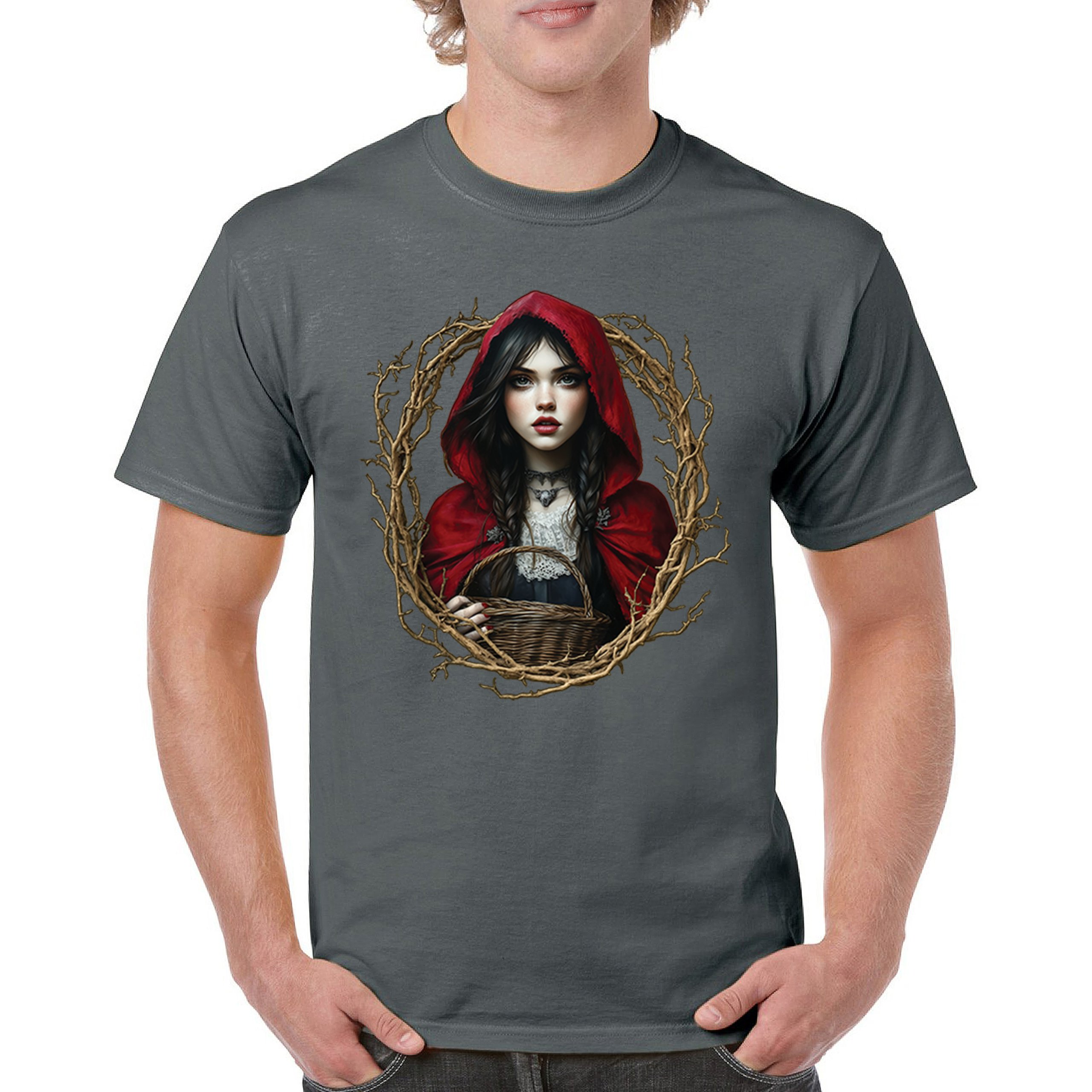 Storybook Red Riding Hood T-shirt Gothic Fairytale Cute Little Girl Men's Tee - Picture 79 of 113