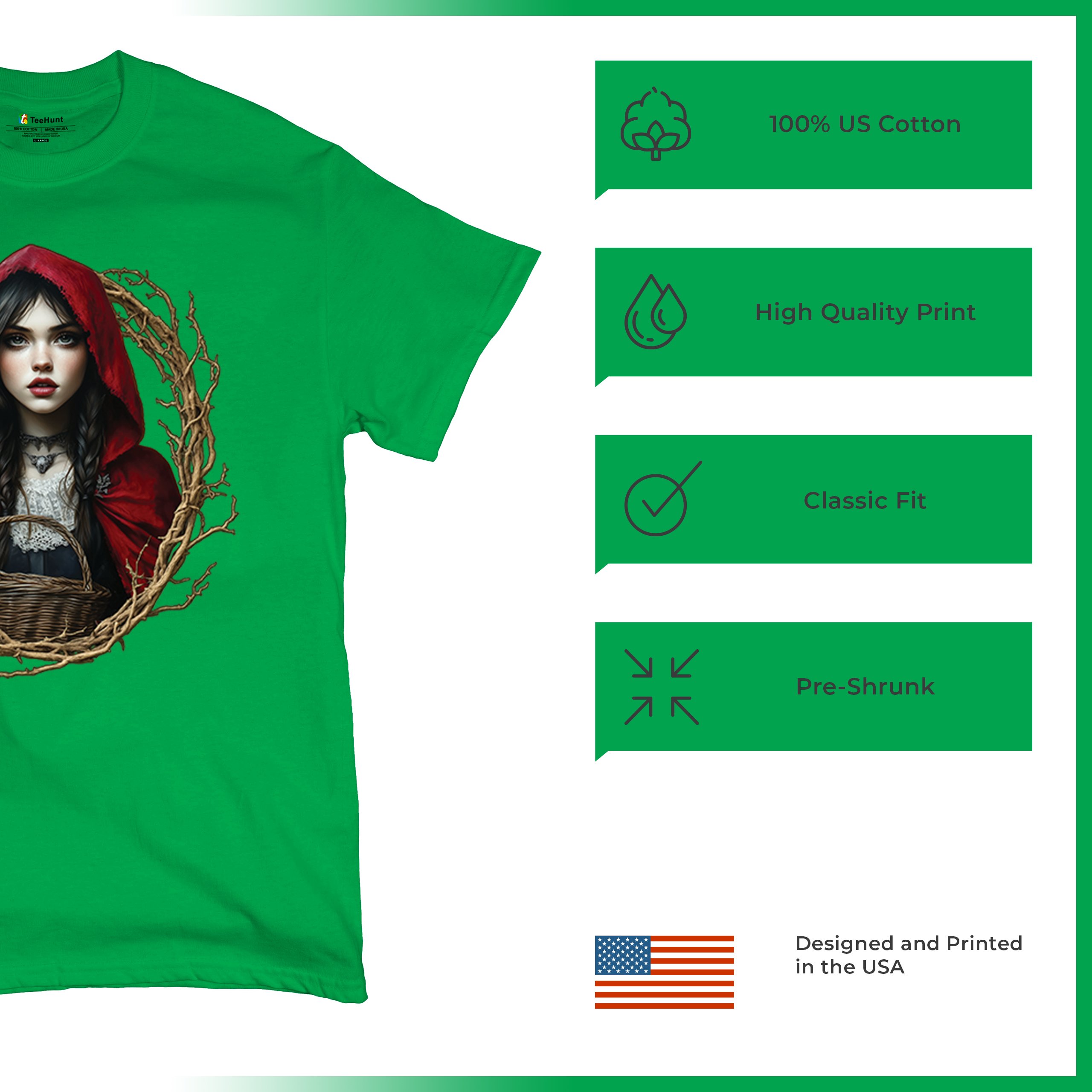 Storybook Red Riding Hood T-shirt Gothic Fairytale Cute Little Girl Men's Tee - Picture 63 of 113