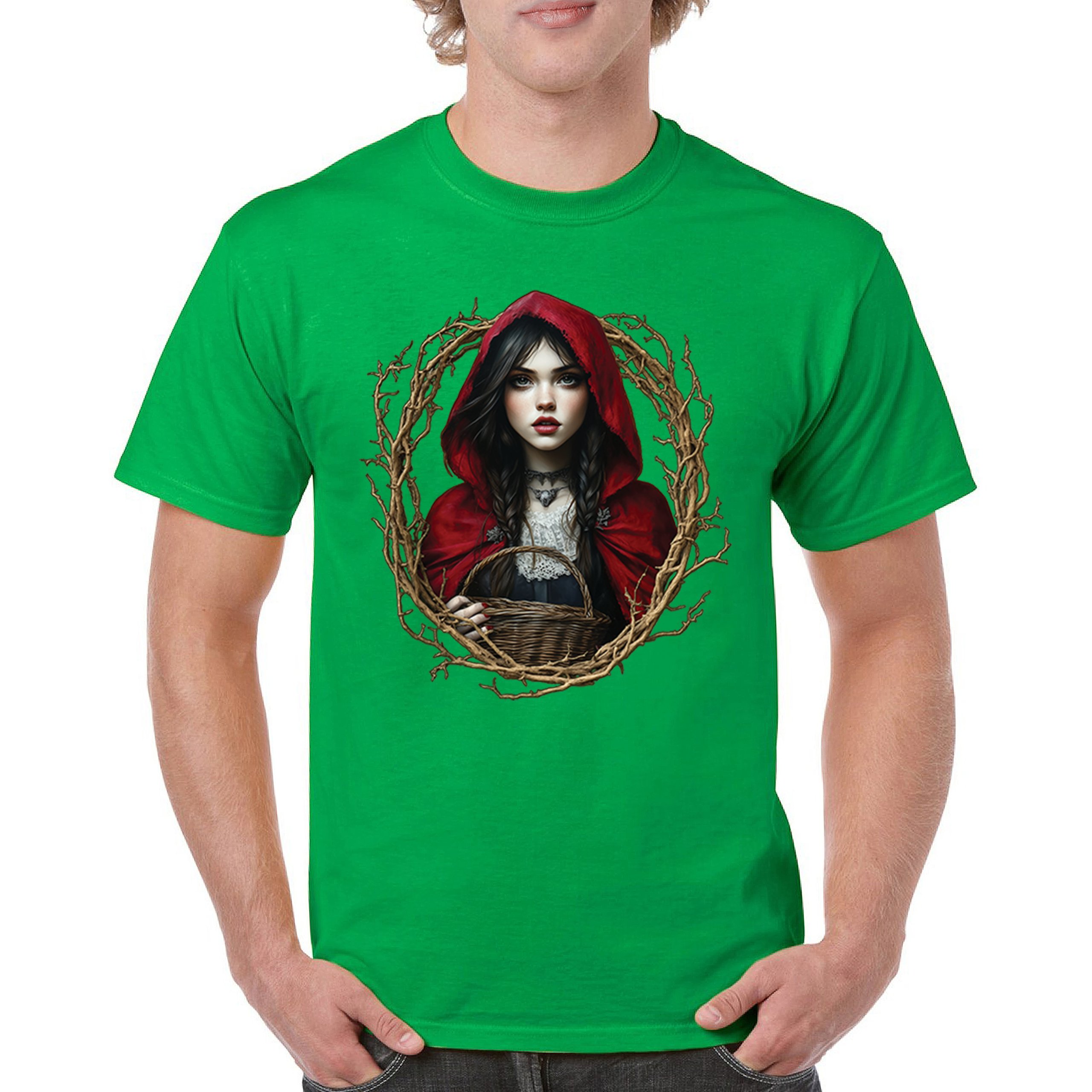 Storybook Red Riding Hood T-shirt Gothic Fairytale Cute Little Girl Men's Tee - Picture 58 of 113