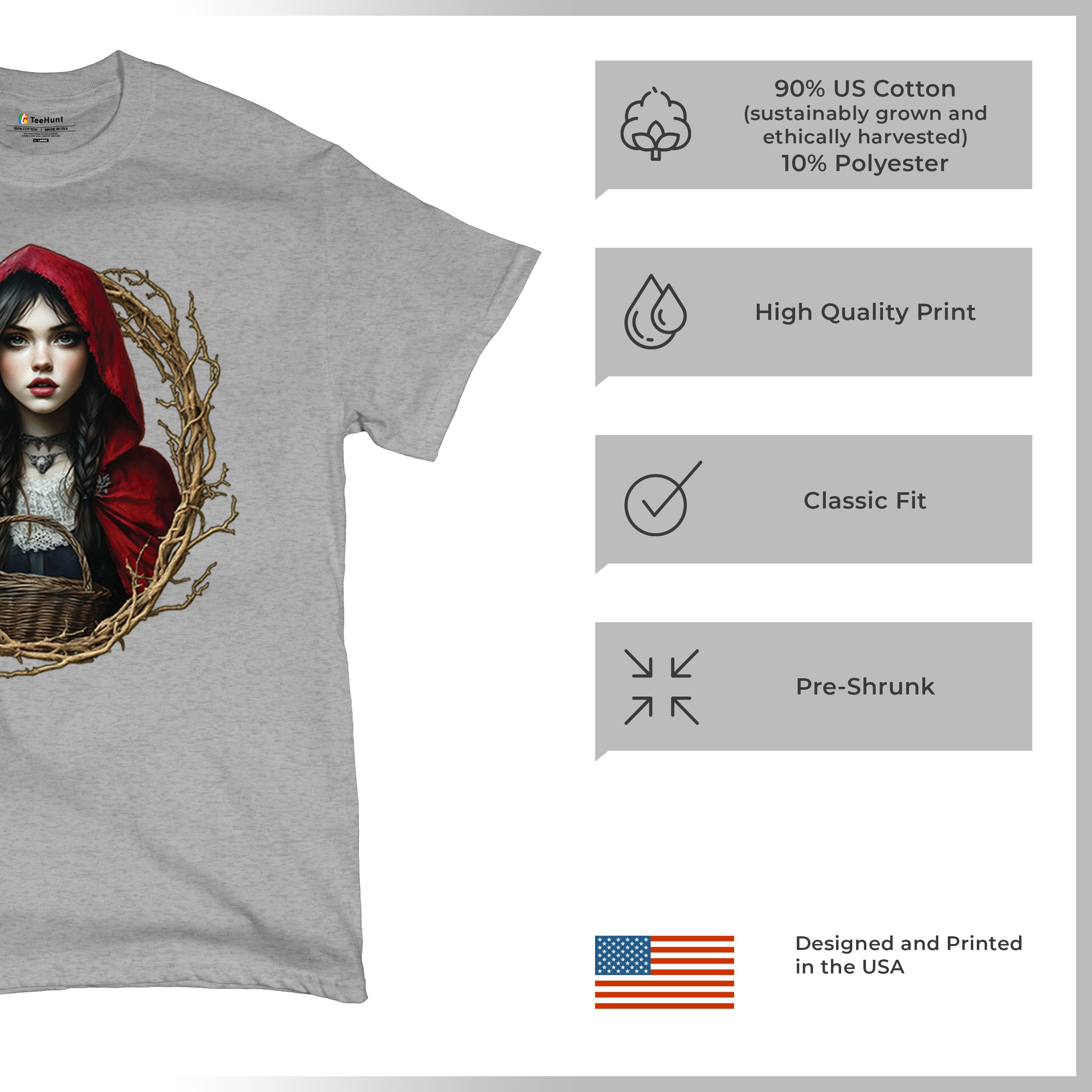 Storybook Red Riding Hood T-shirt Gothic Fairytale Cute Little Girl Men's Tee - Picture 14 of 113