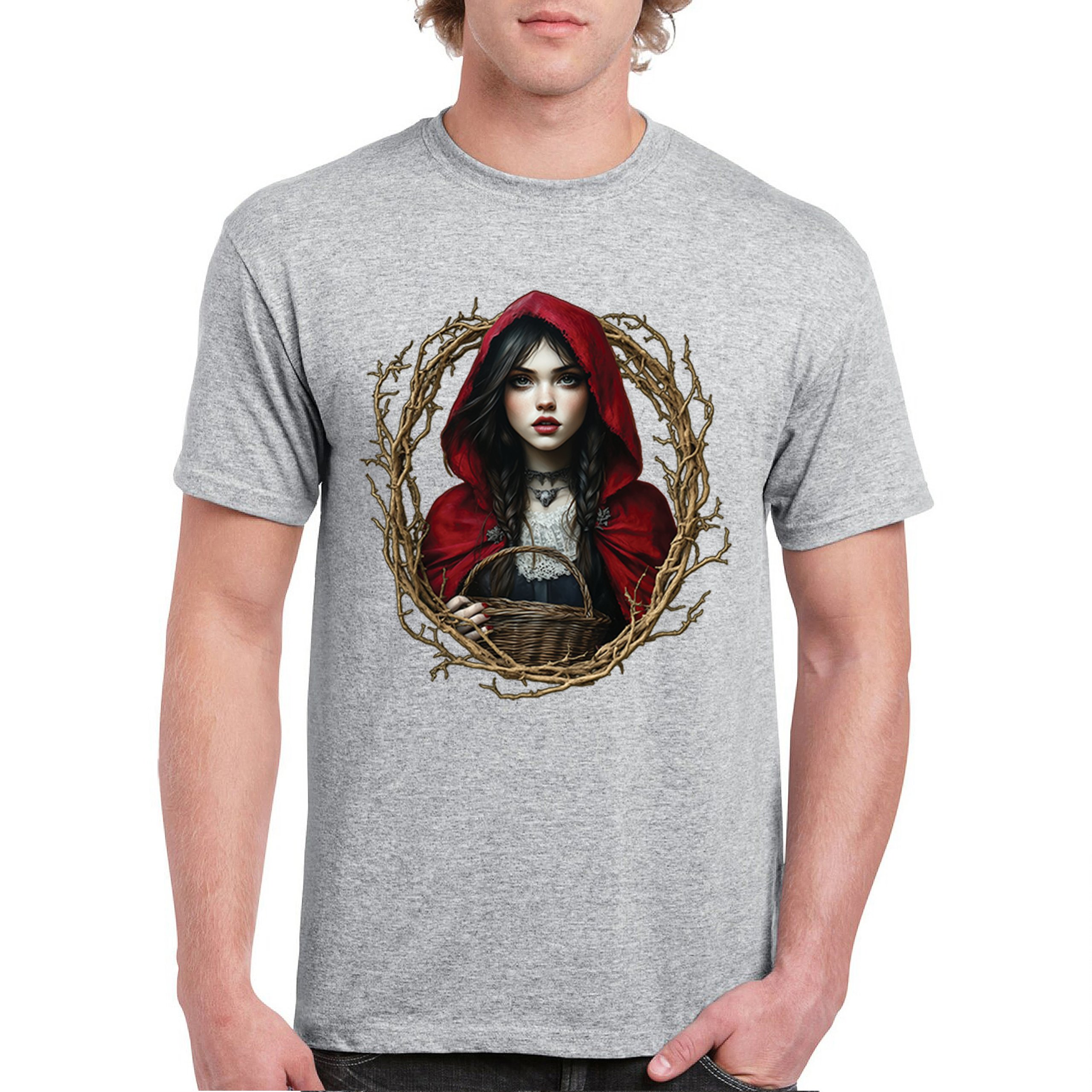 Storybook Red Riding Hood T-shirt Gothic Fairytale Cute Little Girl Men's Tee - Picture 9 of 113