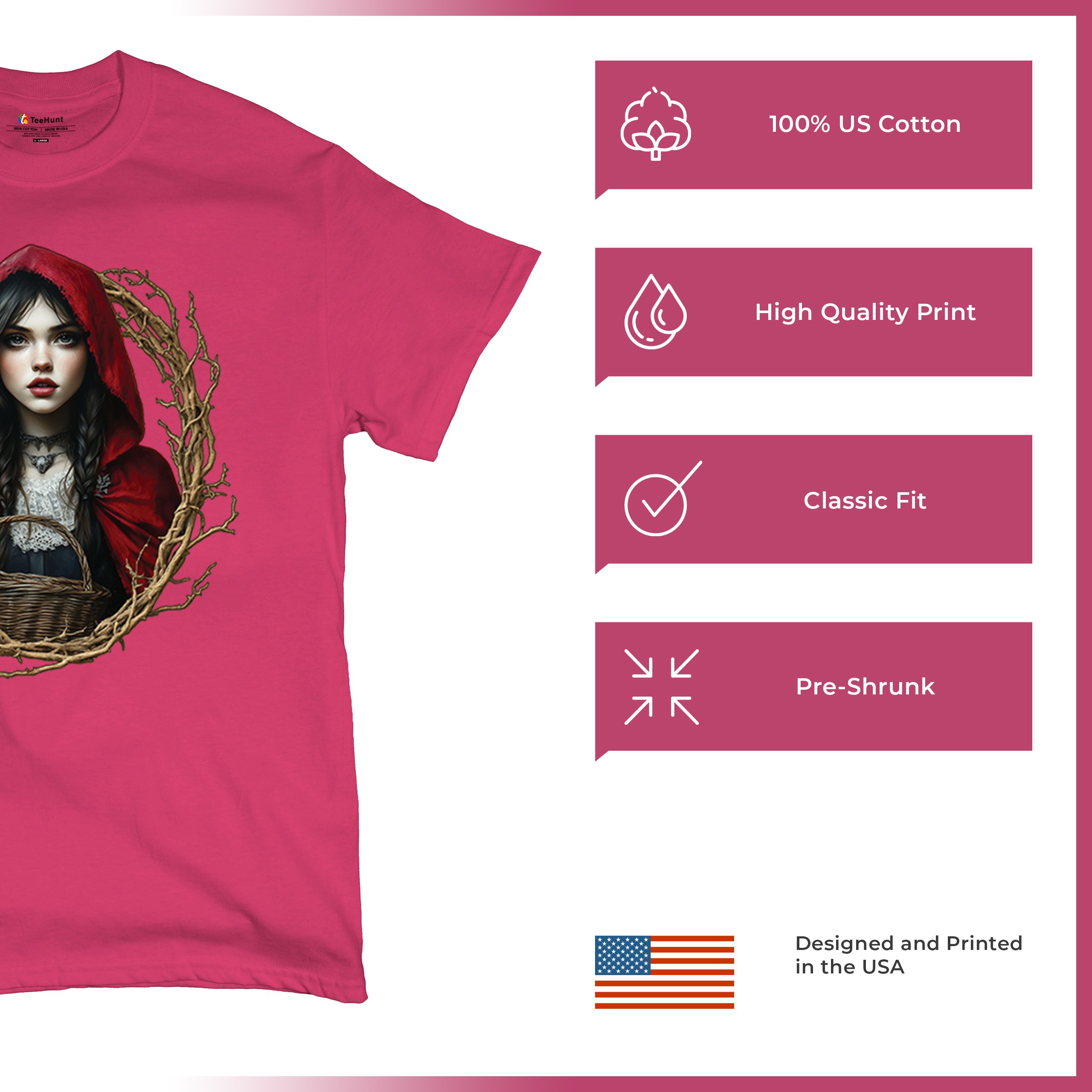 Storybook Red Riding Hood T-shirt Gothic Fairytale Cute Little Girl Men's Tee - Picture 28 of 113