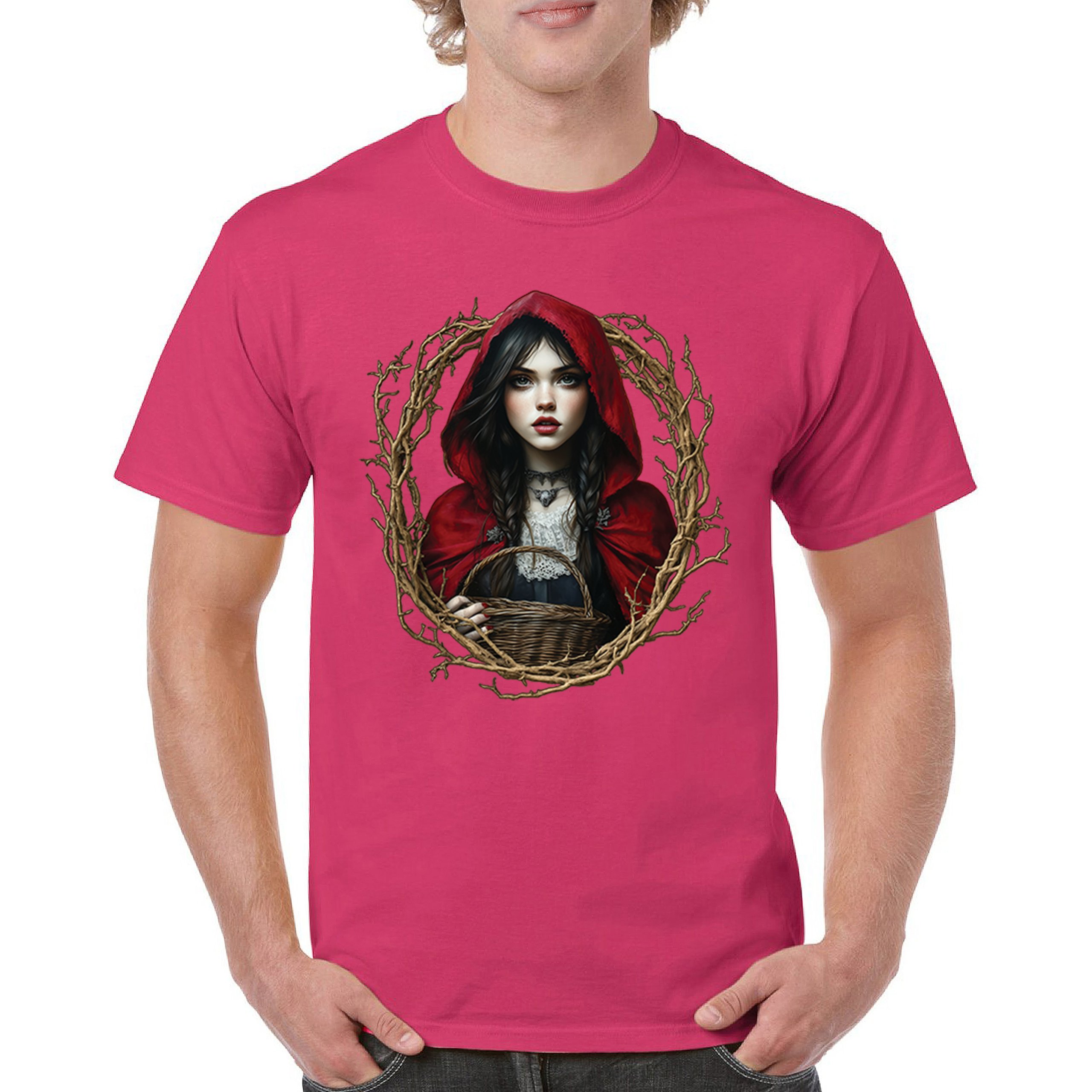 Storybook Red Riding Hood T-shirt Gothic Fairytale Cute Little Girl Men's Tee - Picture 23 of 113