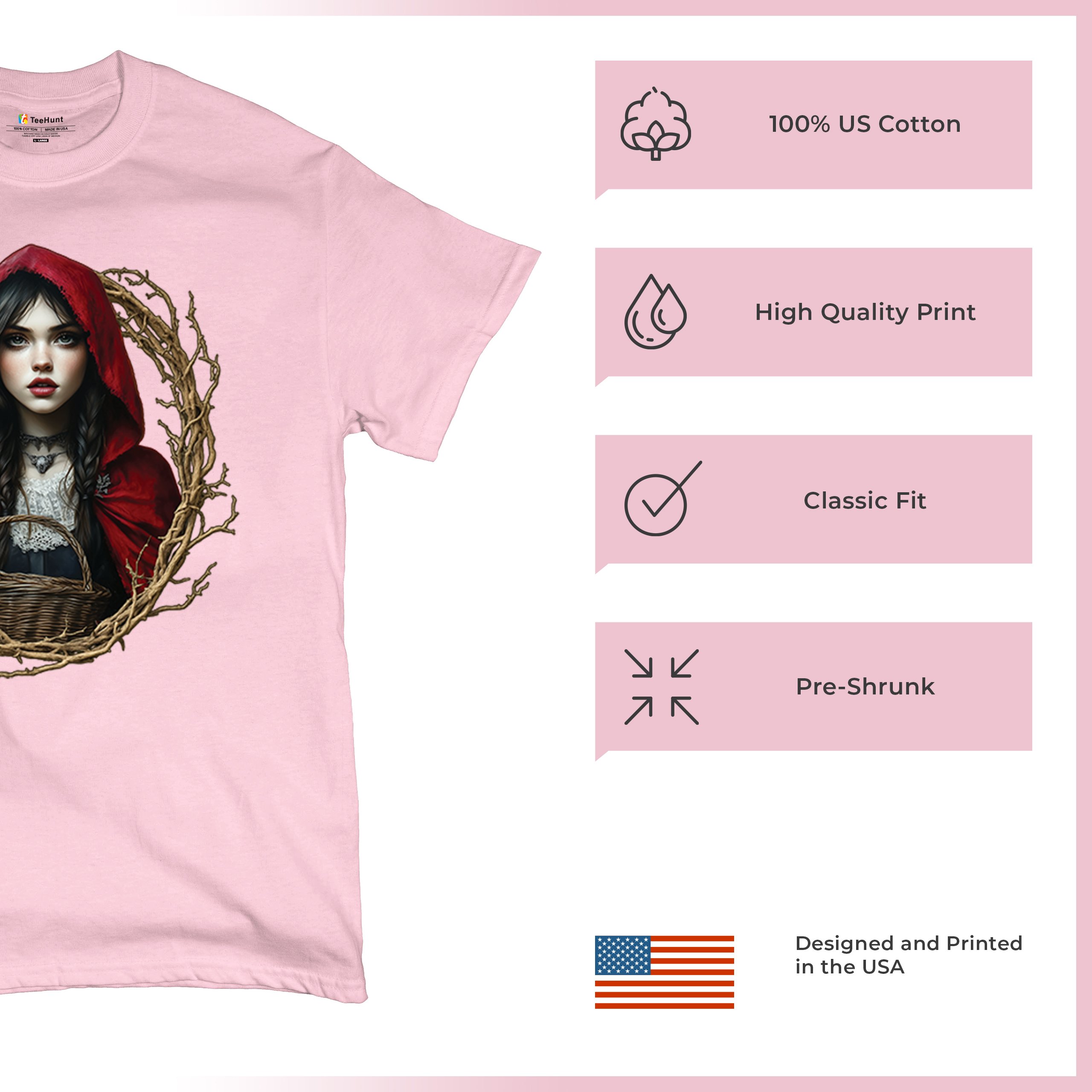 Storybook Red Riding Hood T-shirt Gothic Fairytale Cute Little Girl Men's Tee - Picture 91 of 113