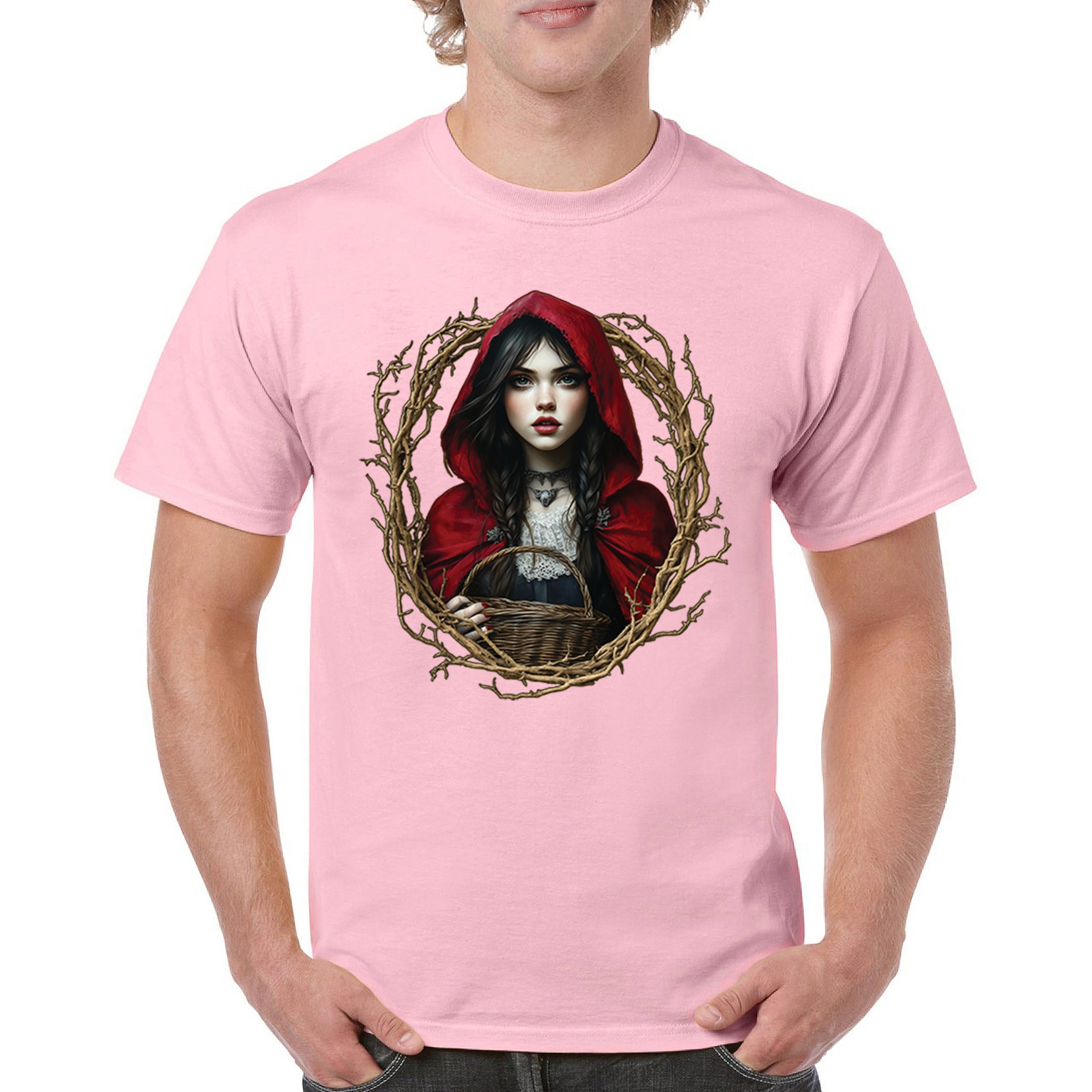 Storybook Red Riding Hood T-shirt Gothic Fairytale Cute Little Girl Men's Tee - Picture 86 of 113