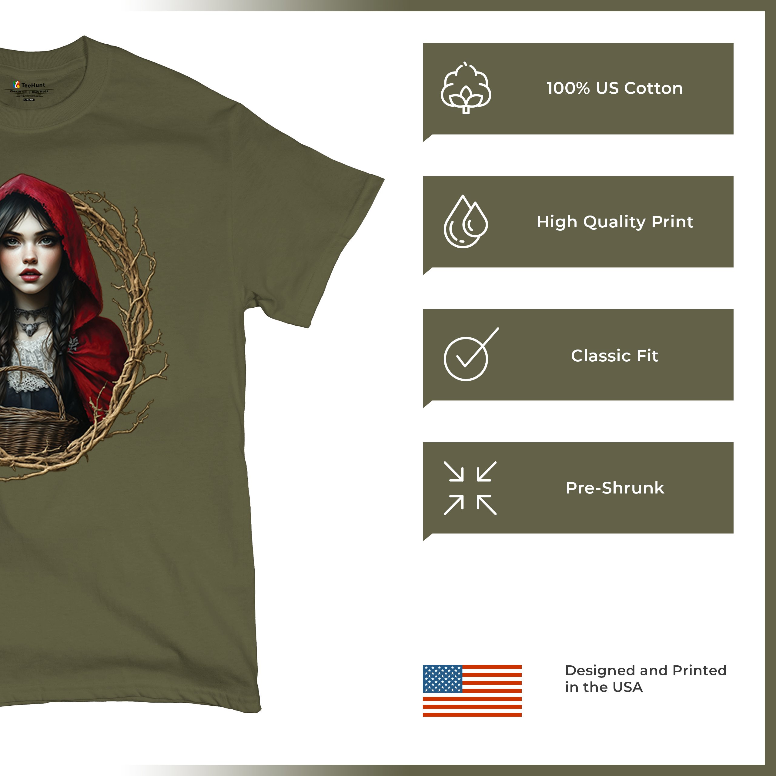 Storybook Red Riding Hood T-shirt Gothic Fairytale Cute Little Girl Men's Tee - Picture 98 of 113