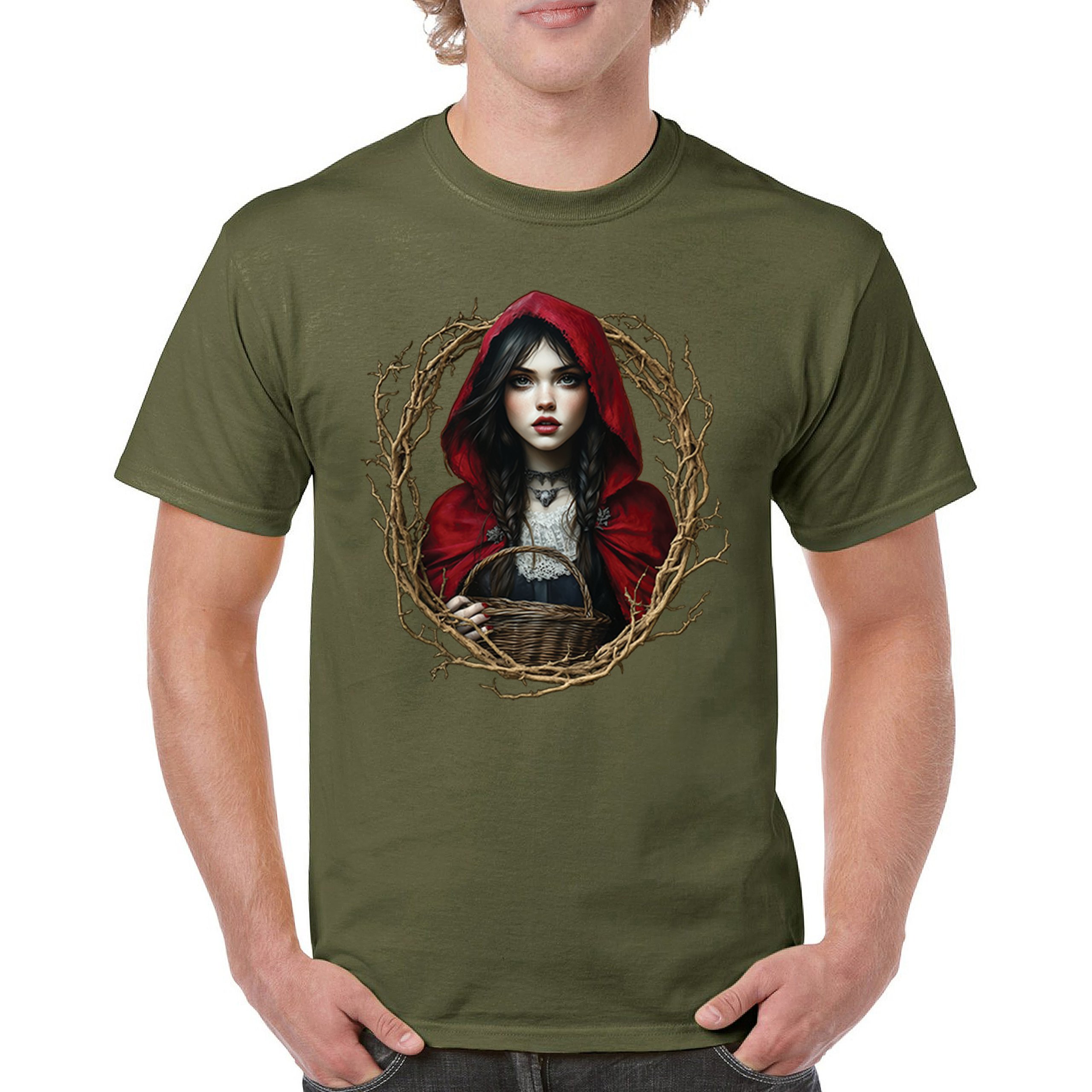 Storybook Red Riding Hood T-shirt Gothic Fairytale Cute Little Girl Men's Tee - Picture 93 of 113