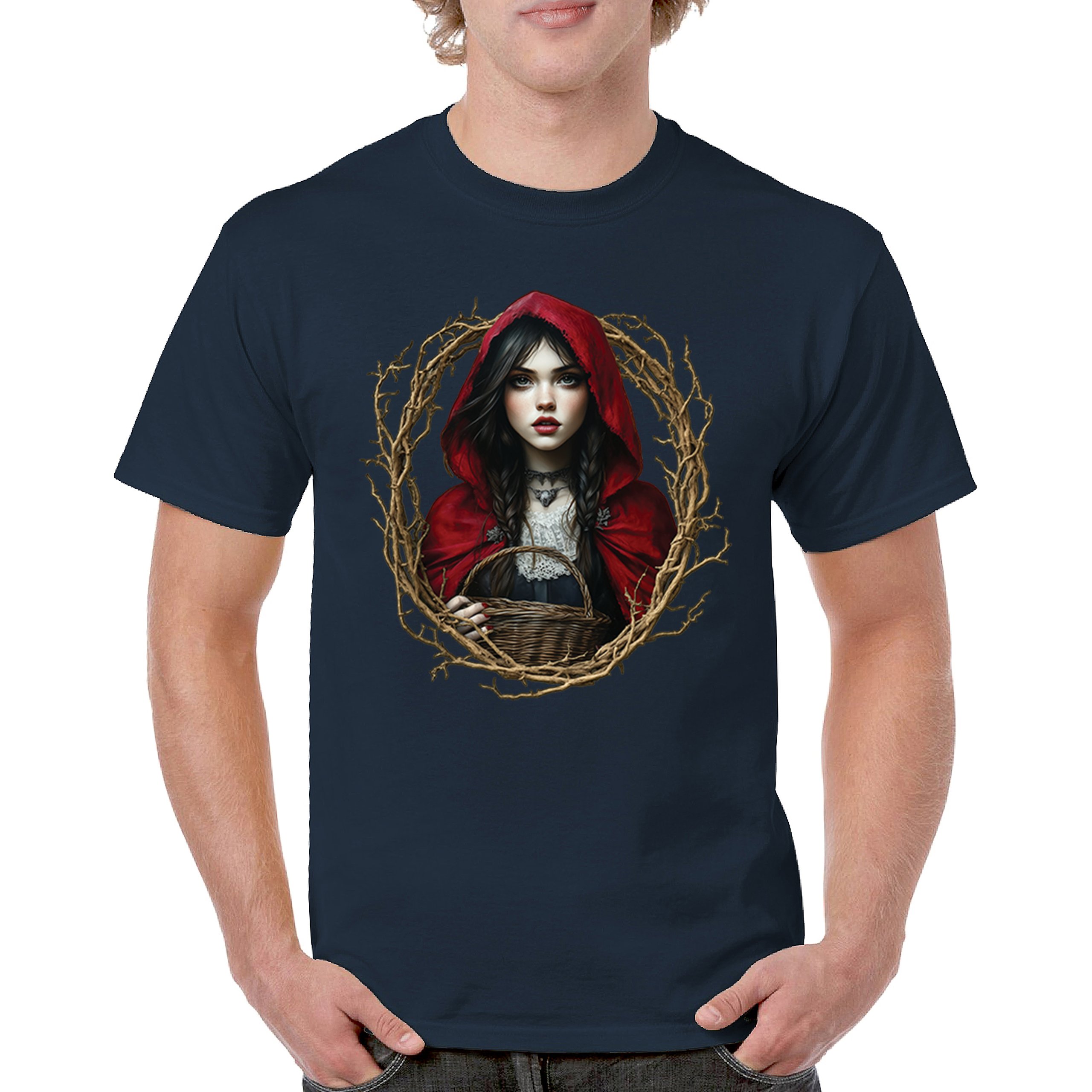 Storybook Red Riding Hood T-shirt Gothic Fairytale Cute Little Girl Men's Tee - Picture 51 of 113