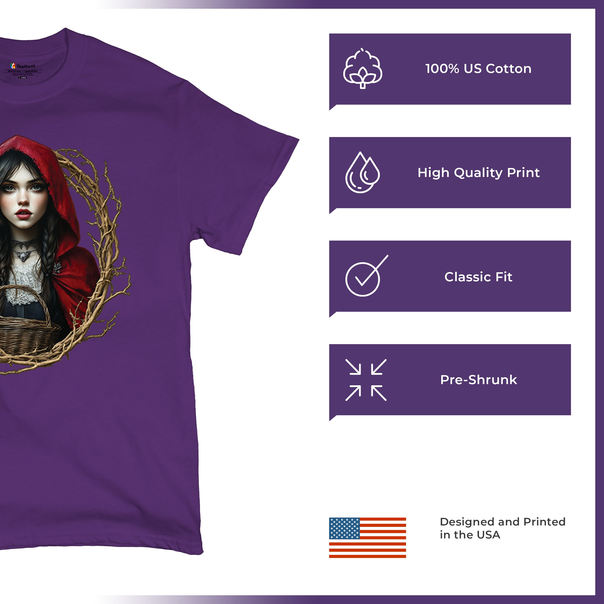 Storybook Red Riding Hood T-shirt Gothic Fairytale Cute Little Girl Men's Tee - Picture 35 of 113