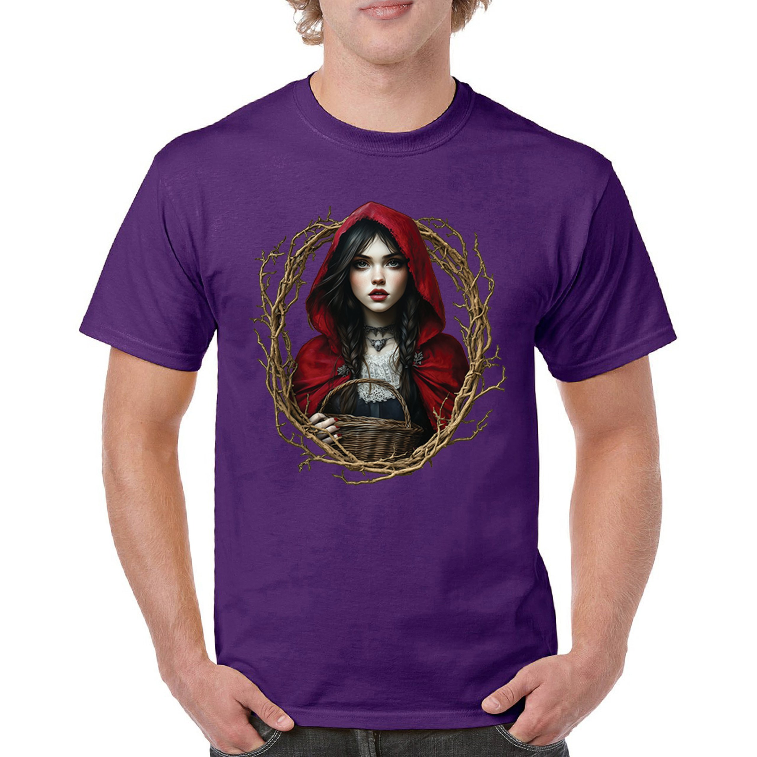 Storybook Red Riding Hood T-shirt Gothic Fairytale Cute Little Girl Men's Tee - Picture 30 of 113