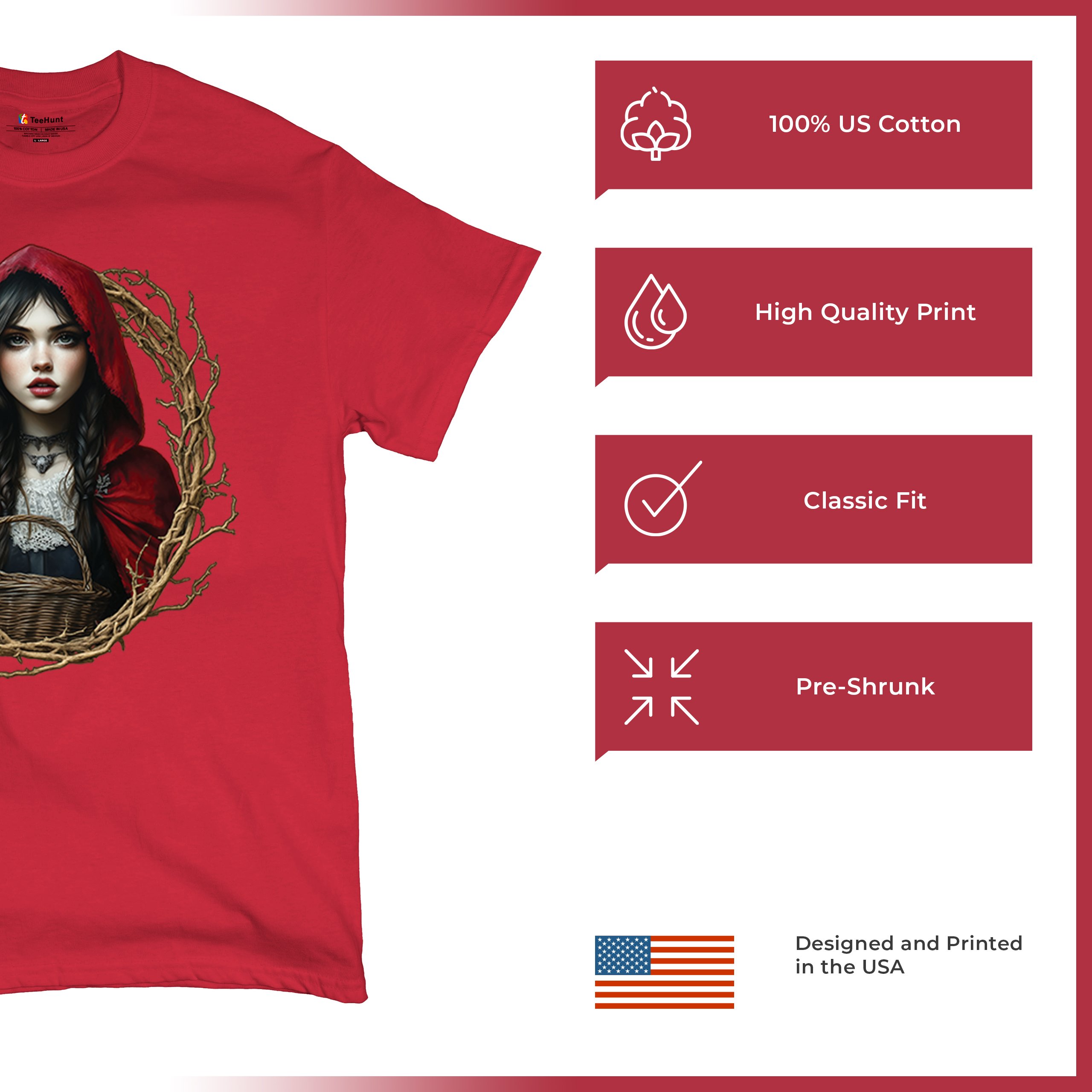 Storybook Red Riding Hood T-shirt Gothic Fairytale Cute Little Girl Men's Tee - Picture 42 of 113