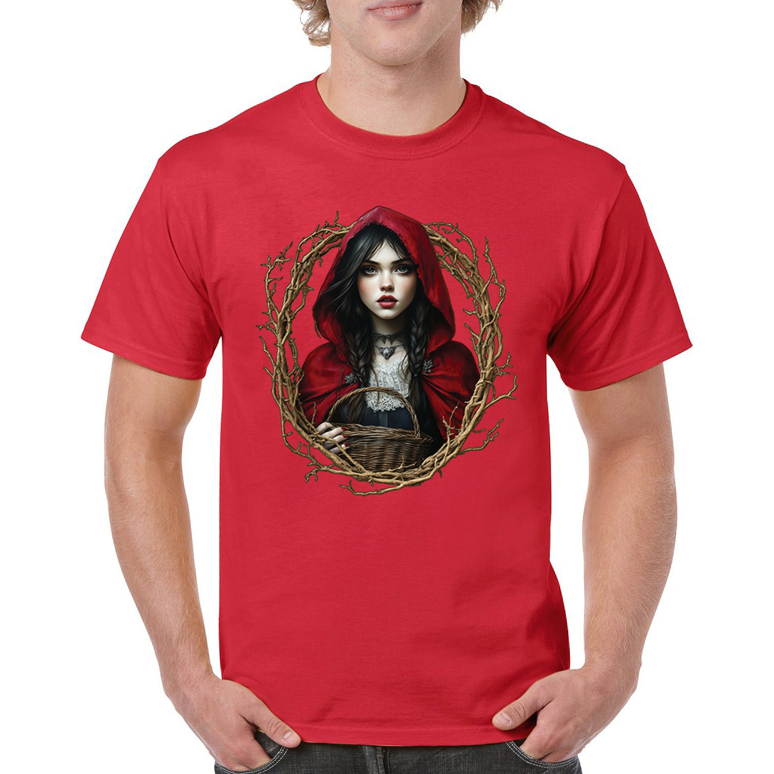 Storybook Red Riding Hood T-shirt Gothic Fairytale Cute Little Girl Men's Tee - Picture 37 of 113