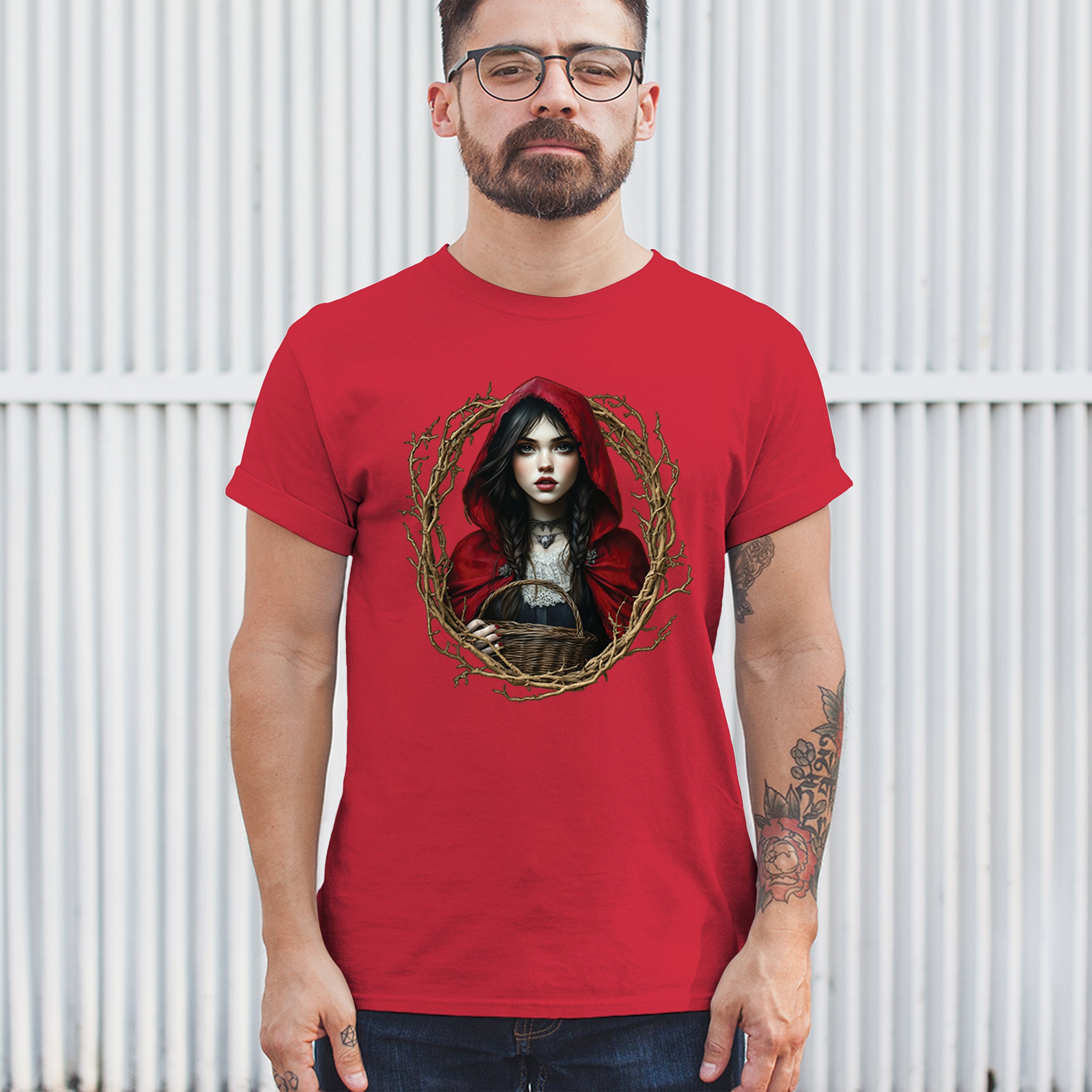 Storybook Red Riding Hood T-shirt Gothic Fairytale Cute Little Girl Men's Tee - Picture 40 of 113