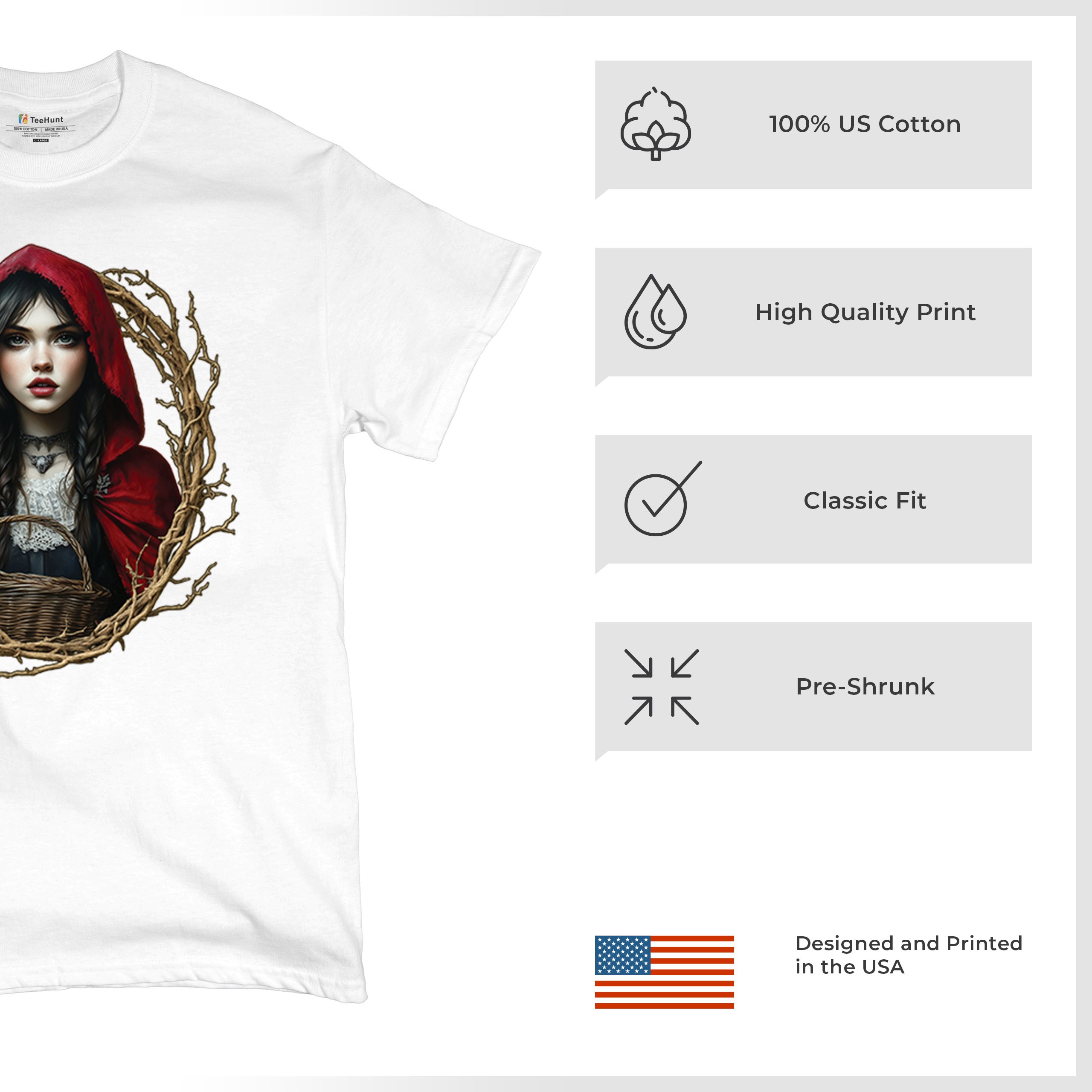Storybook Red Riding Hood T-shirt Gothic Fairytale Cute Little Girl Men's Tee - Picture 49 of 113