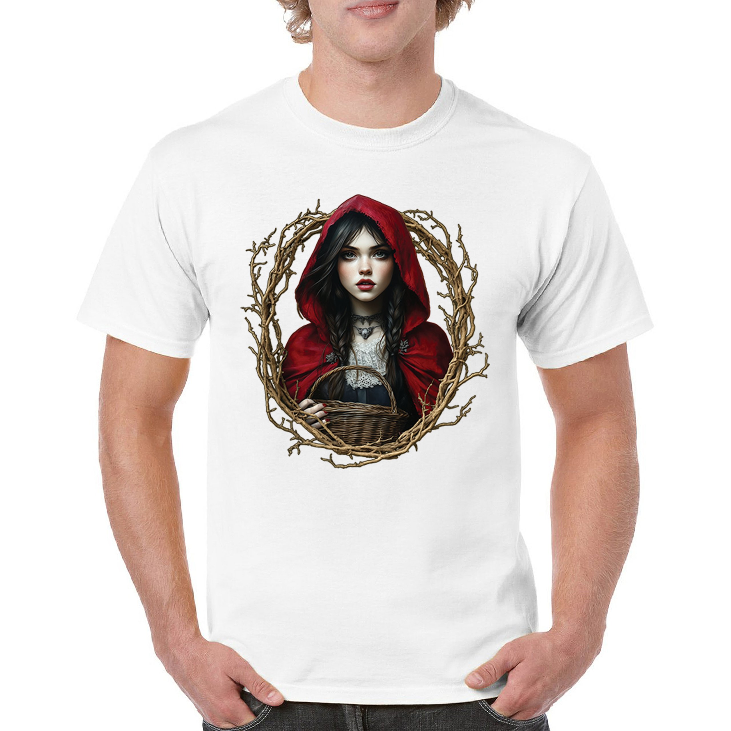 Storybook Red Riding Hood T-shirt Gothic Fairytale Cute Little Girl Men's Tee - Picture 44 of 113