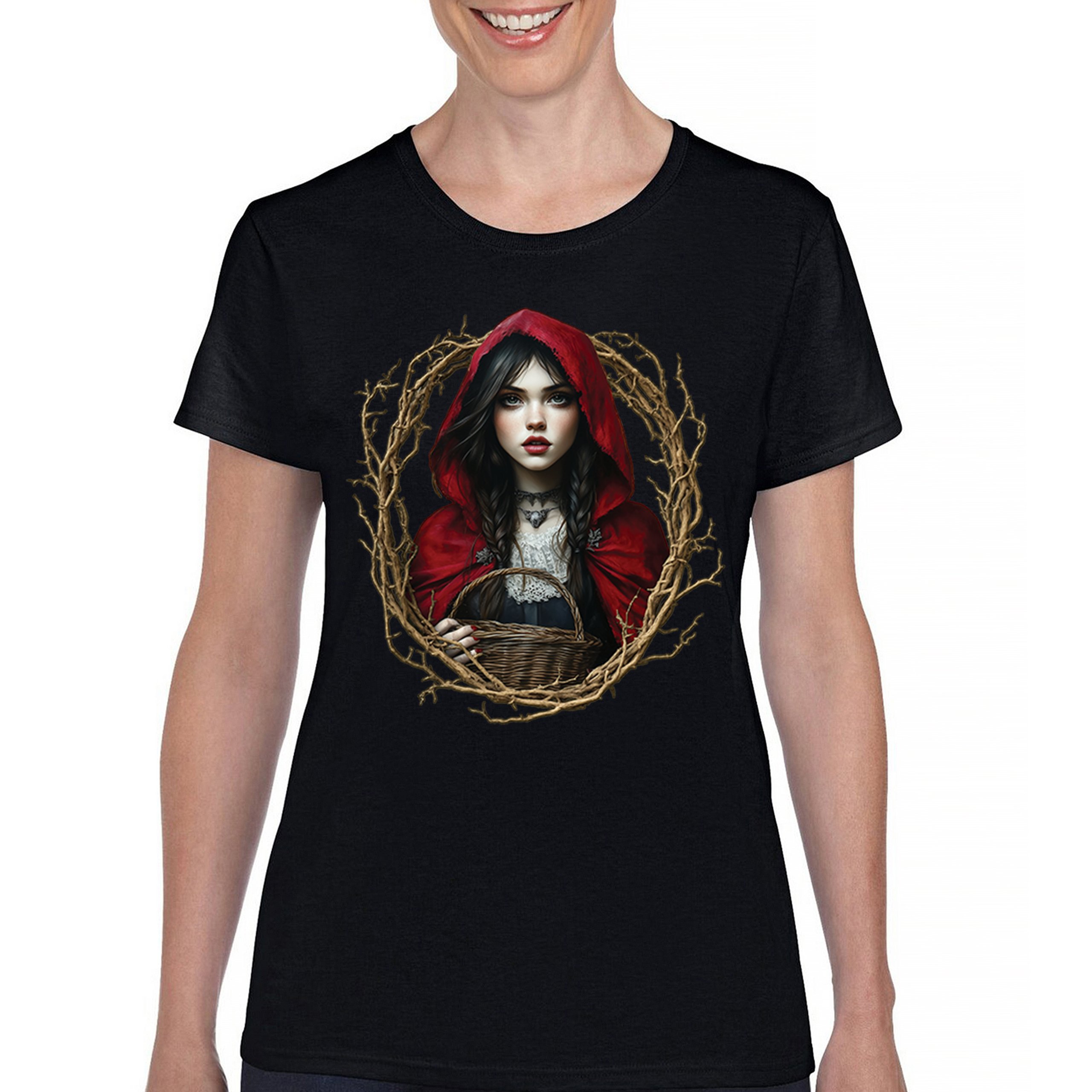 Storybook Red Riding Hood T-Shirt Gothic Fairytale Cute Little Girl Women’s Tee
