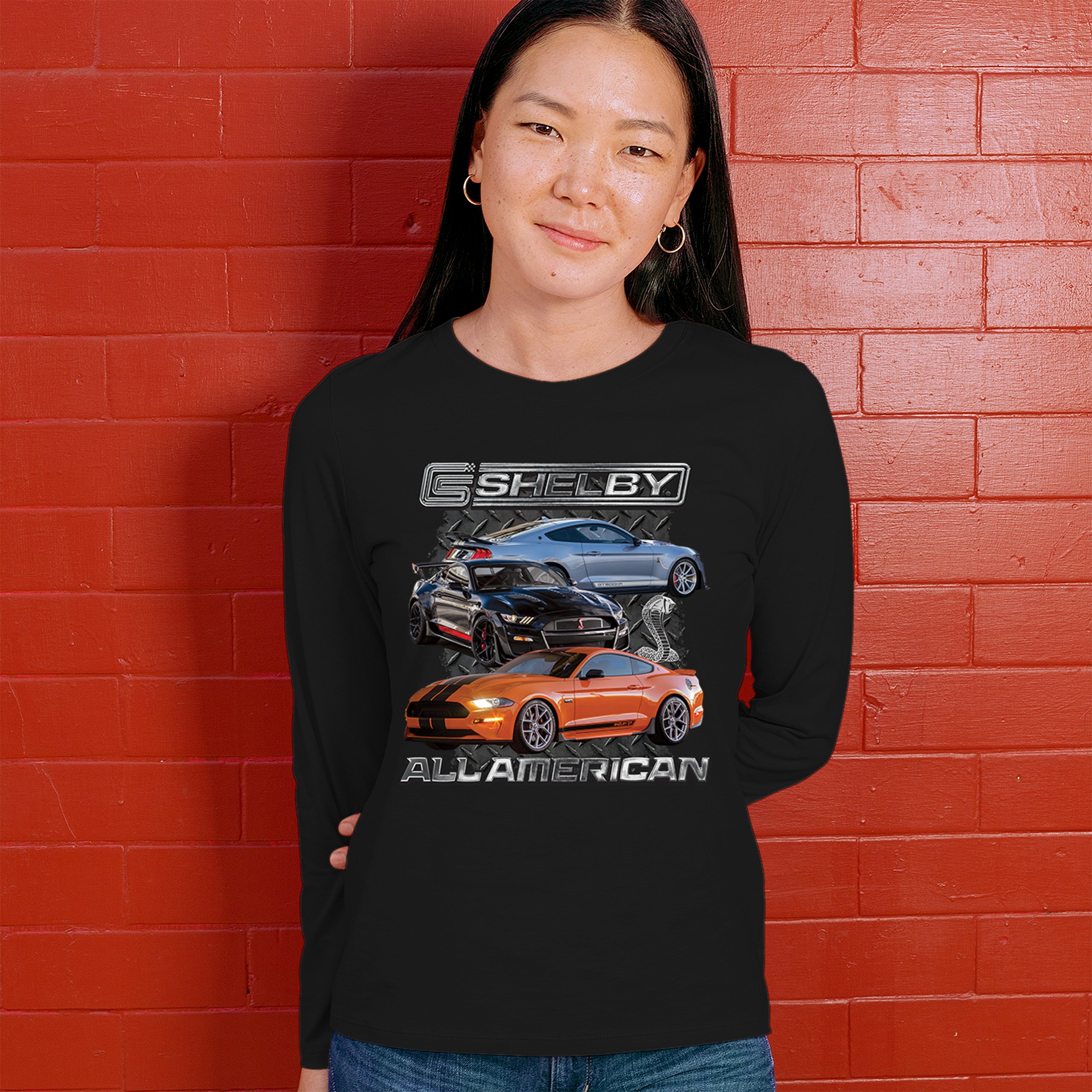 Shelby All American Cobra Women's Long Sleeve T-shirt Mustang Muscle Car Racing