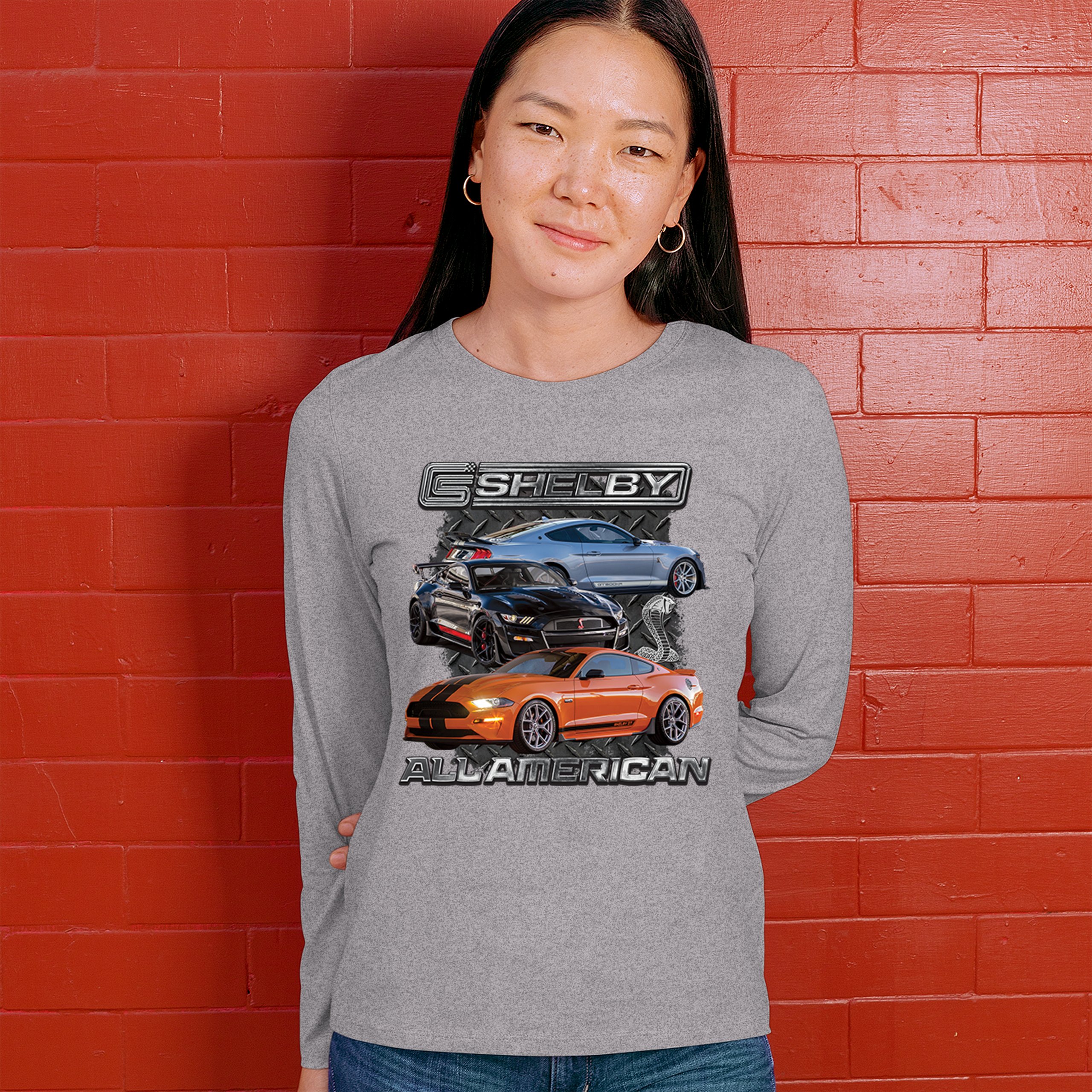 Shelby All American Cobra Women's Long Sleeve T-shirt Mustang Muscle Car Racing