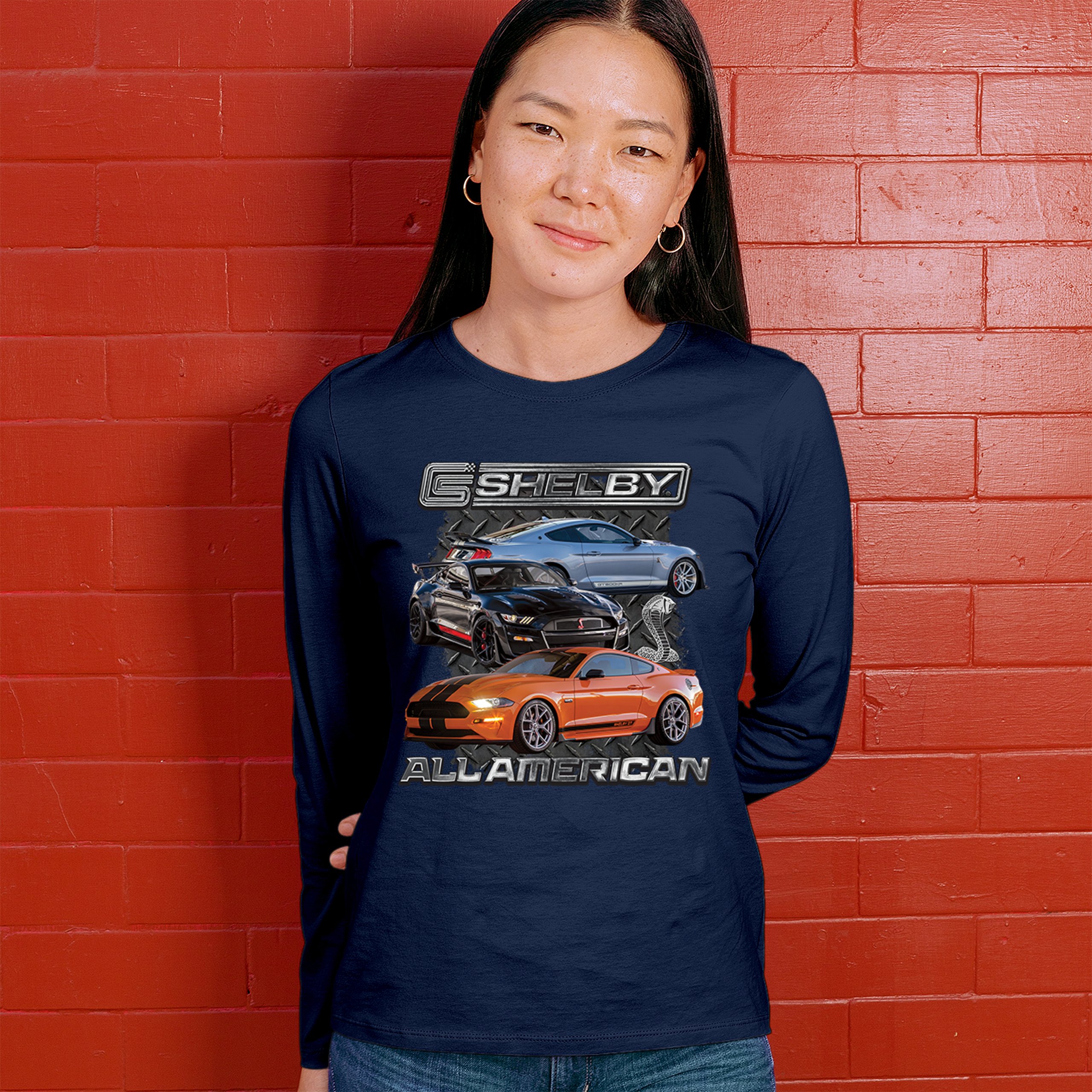 Shelby All American Cobra Women's Long Sleeve T-shirt Mustang Muscle Car Racing