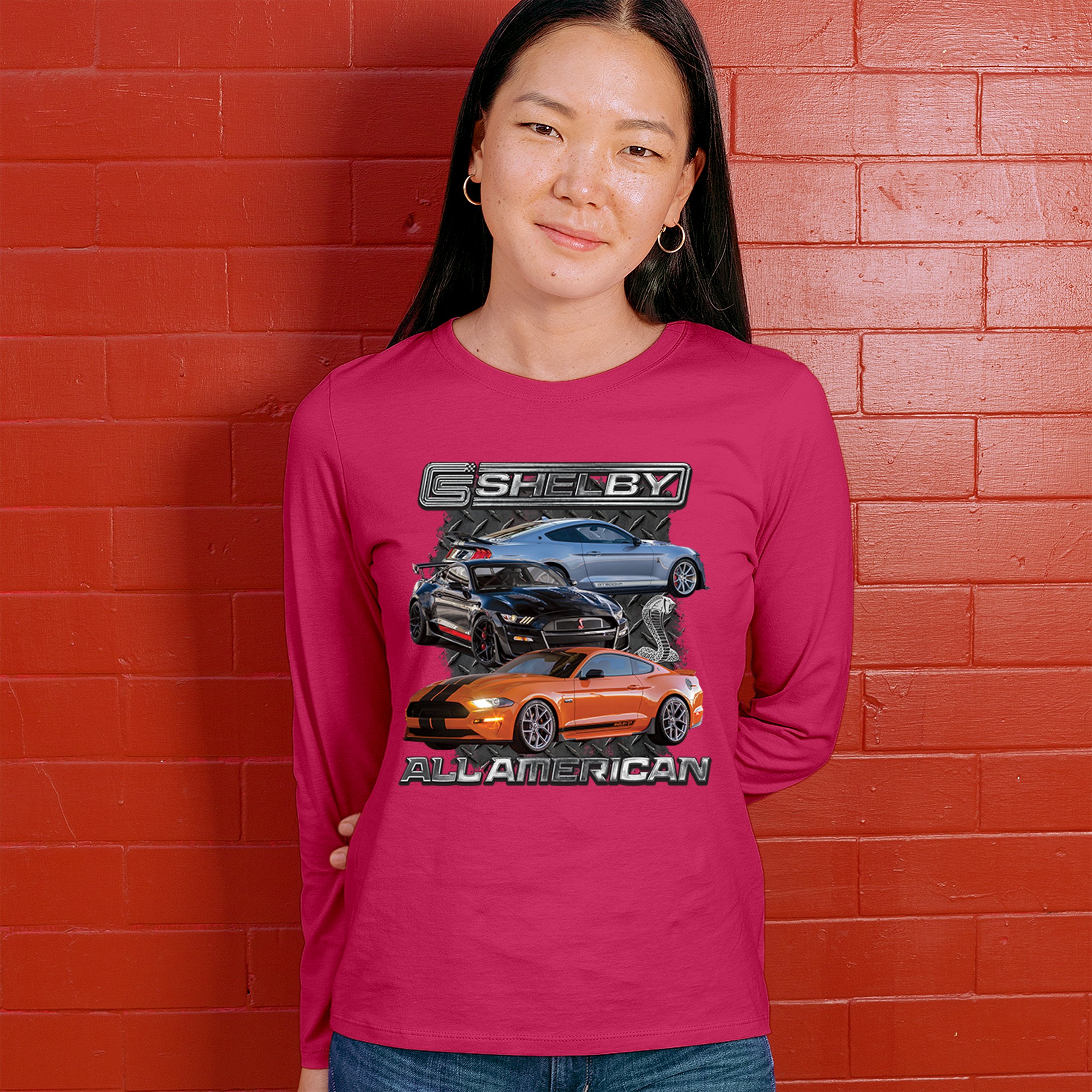 Shelby All American Cobra Women's Long Sleeve T-shirt Mustang Muscle Car Racing