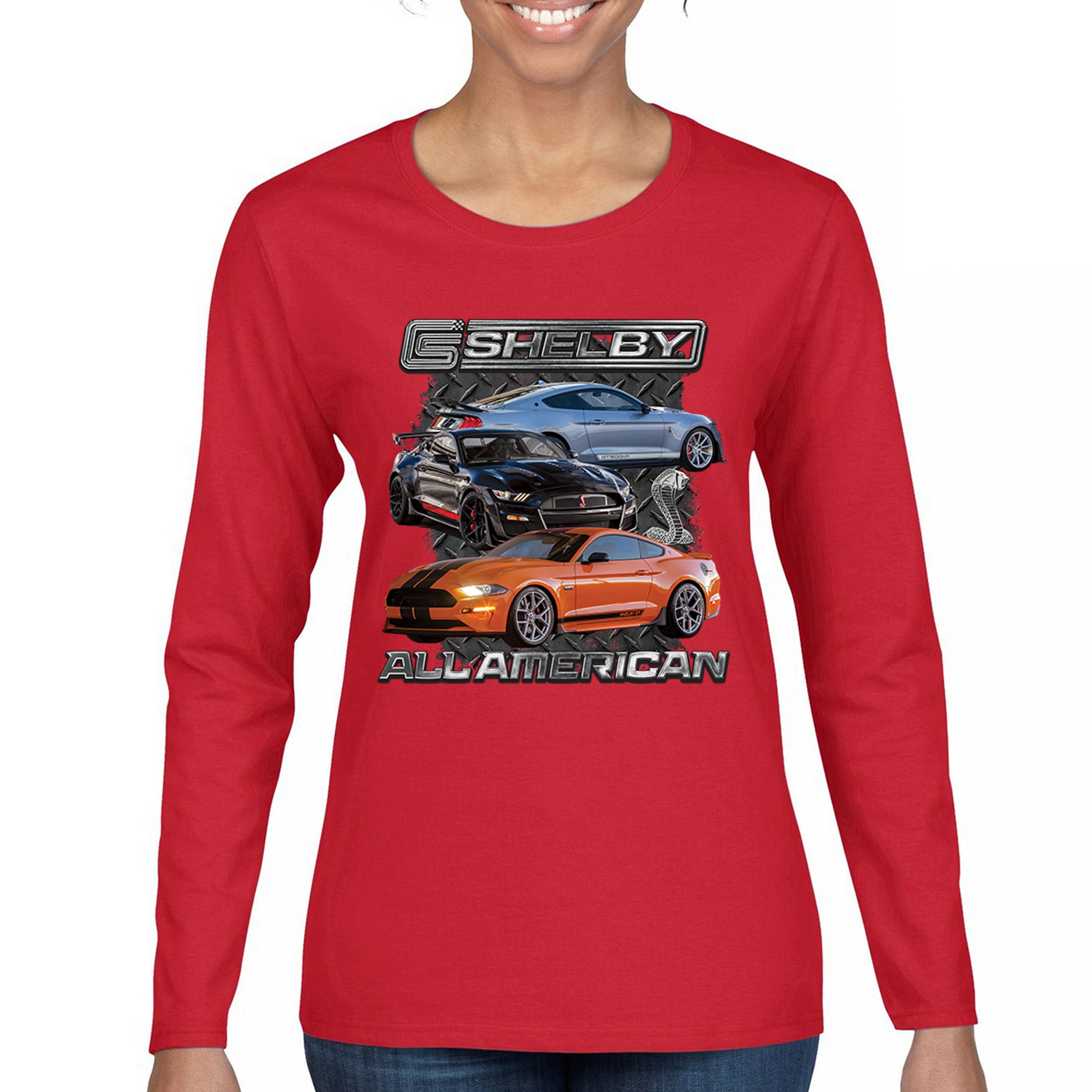 Shelby All American Cobra Women's Long Sleeve T-shirt Mustang Muscle Car Racing