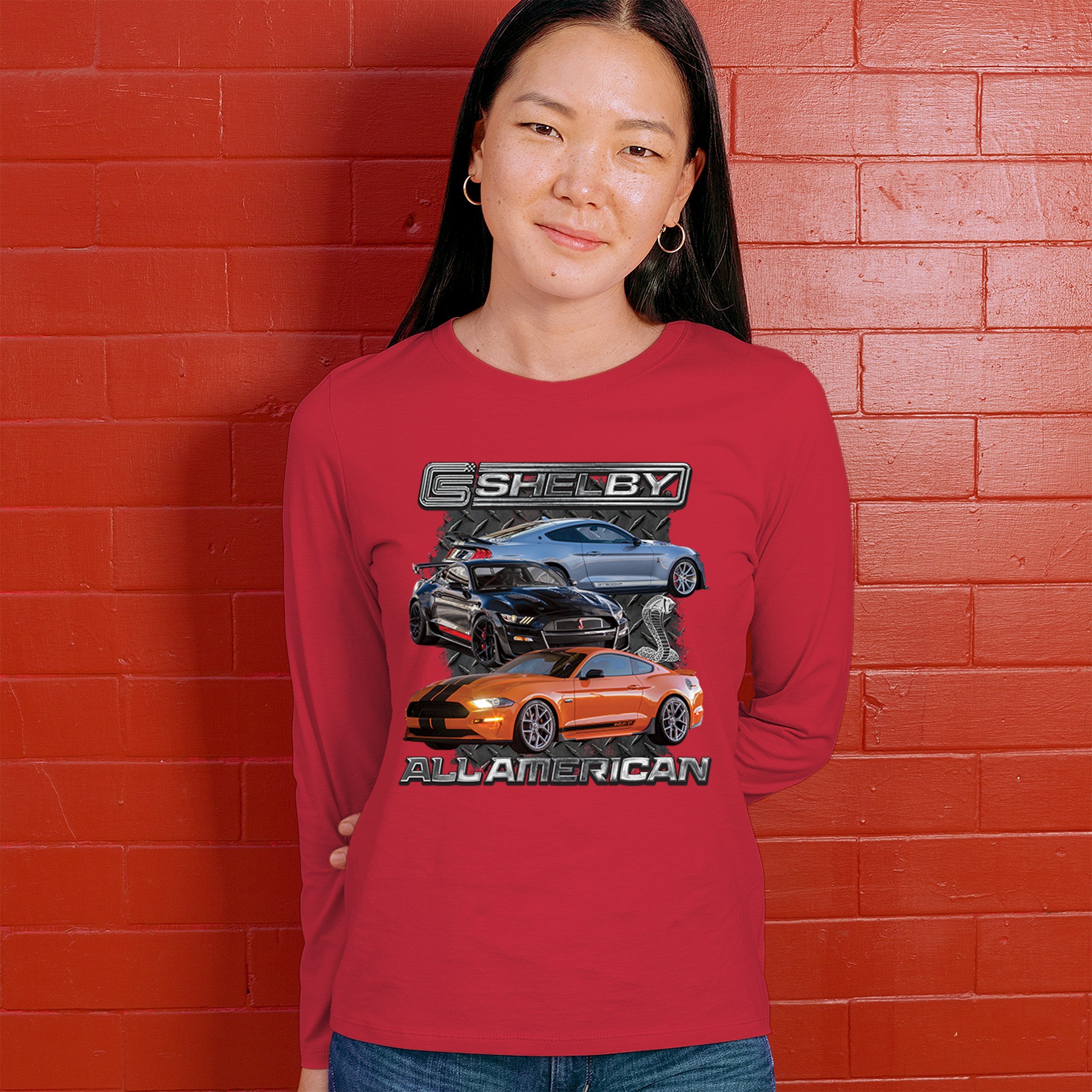 Shelby All American Cobra Women's Long Sleeve T-shirt Mustang Muscle Car Racing