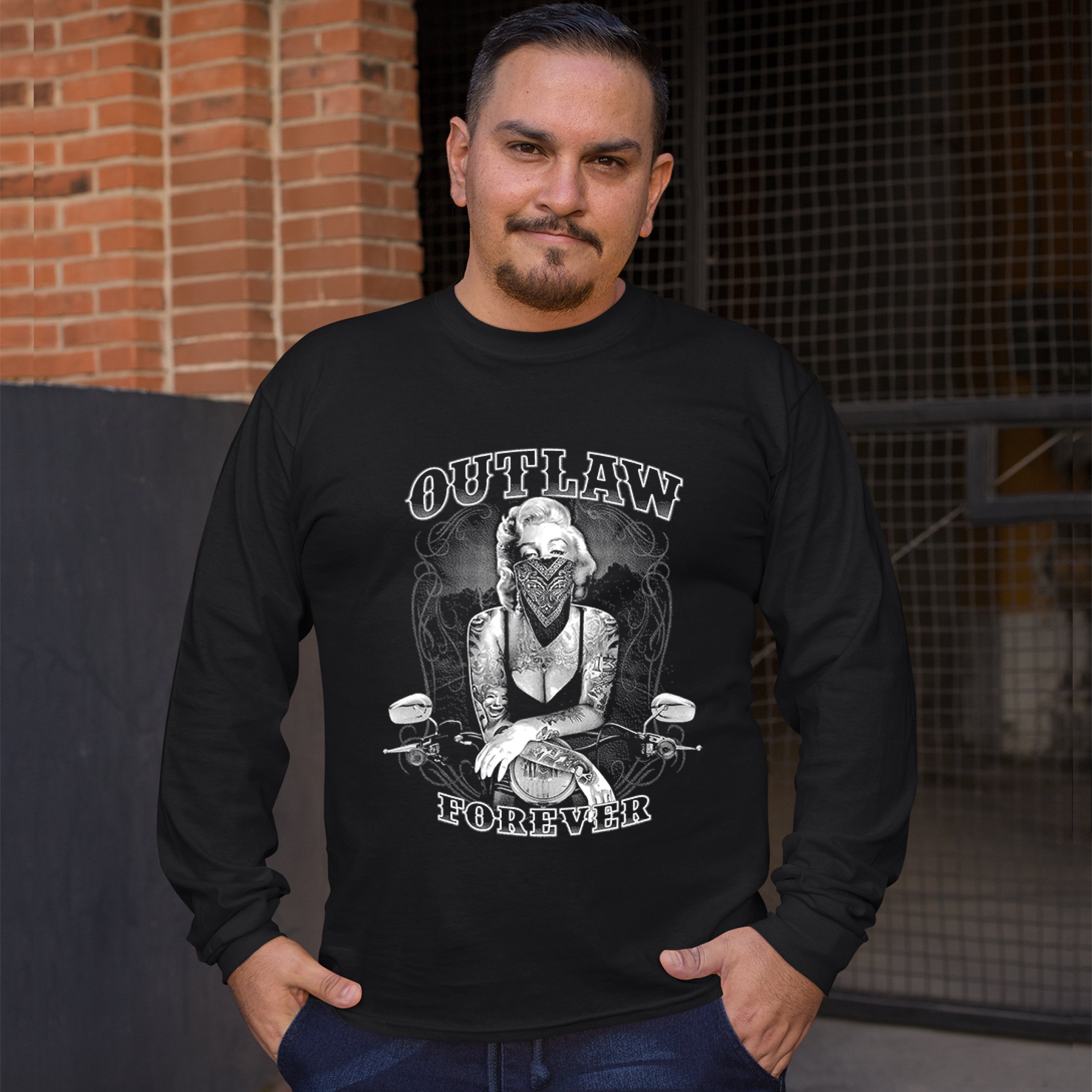 Marilyn Monroe Outlaw Forever Long Sleeve T-shirt Biker Live to Ride Motorcycle Marilyn Monroe Outlaw Forever Long Sleeve T-shirt Biker Live to Ride Motorcycle