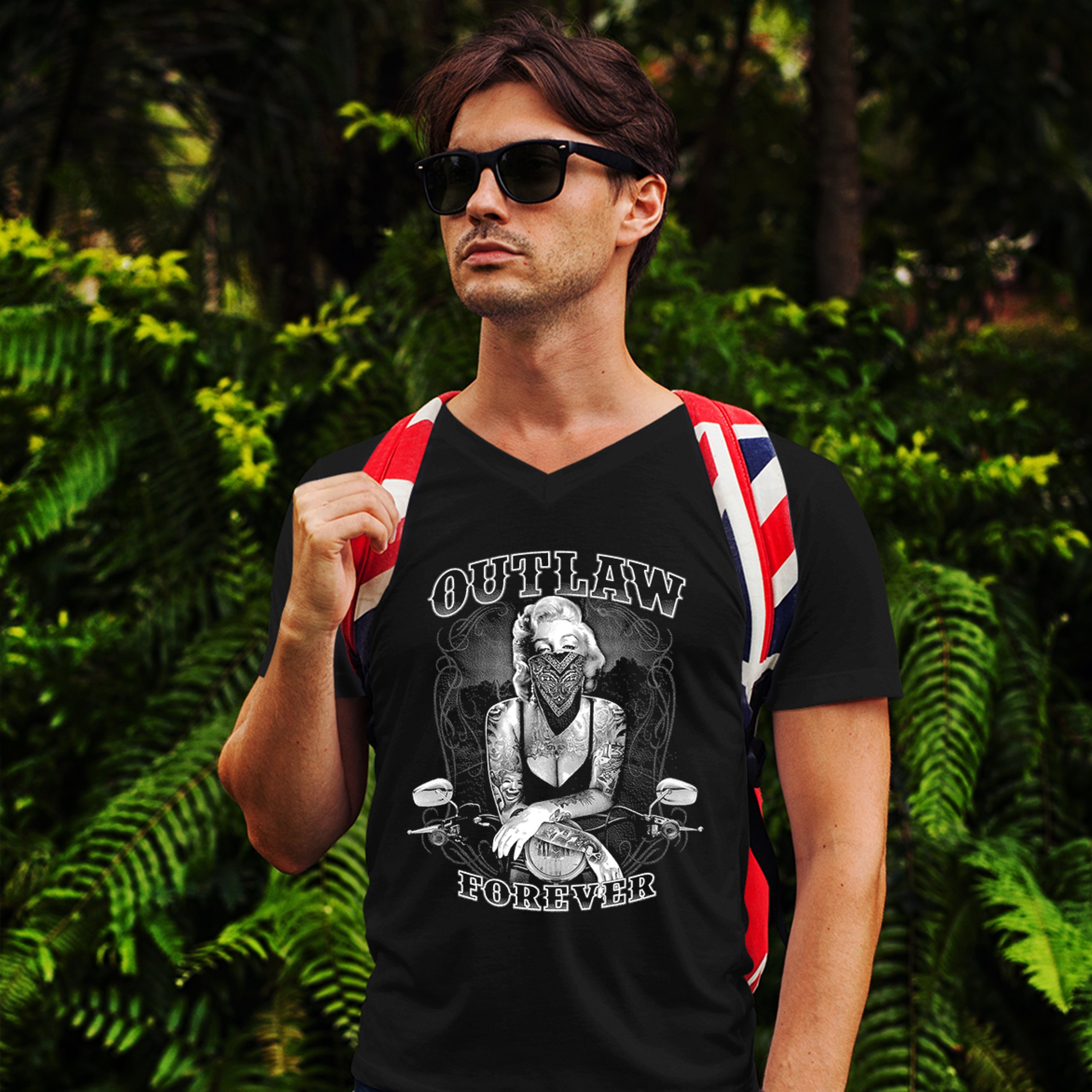 Marilyn Monroe Outlaw Forever V-Neck T-shirt Biker Live to Ride Motorcycle Tee Marilyn Monroe Outlaw Forever V-Neck T-shirt Biker Live to Ride Motorcycle Tee