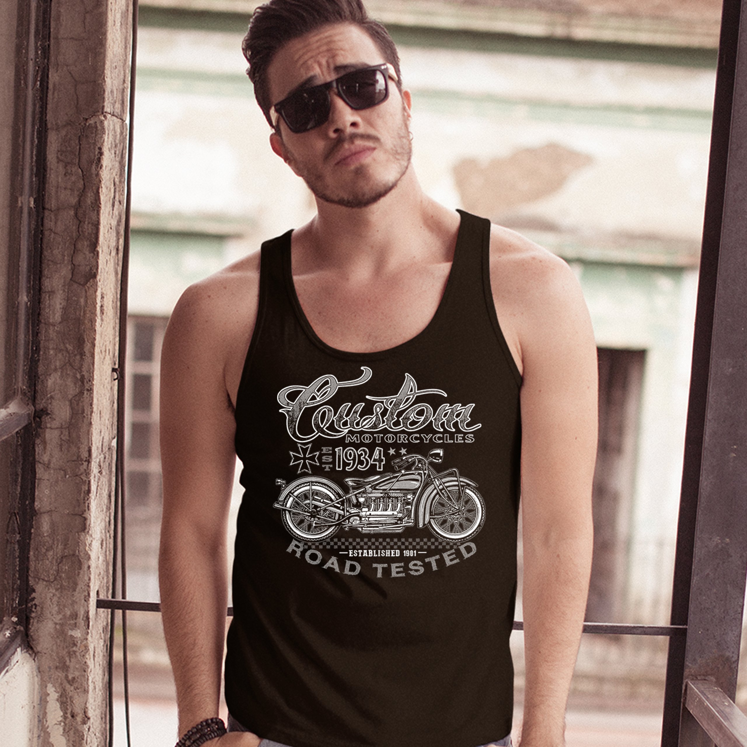 Custom Motorcycles Road Tested Tank Top Bobber Biker Gang MC Men's Top